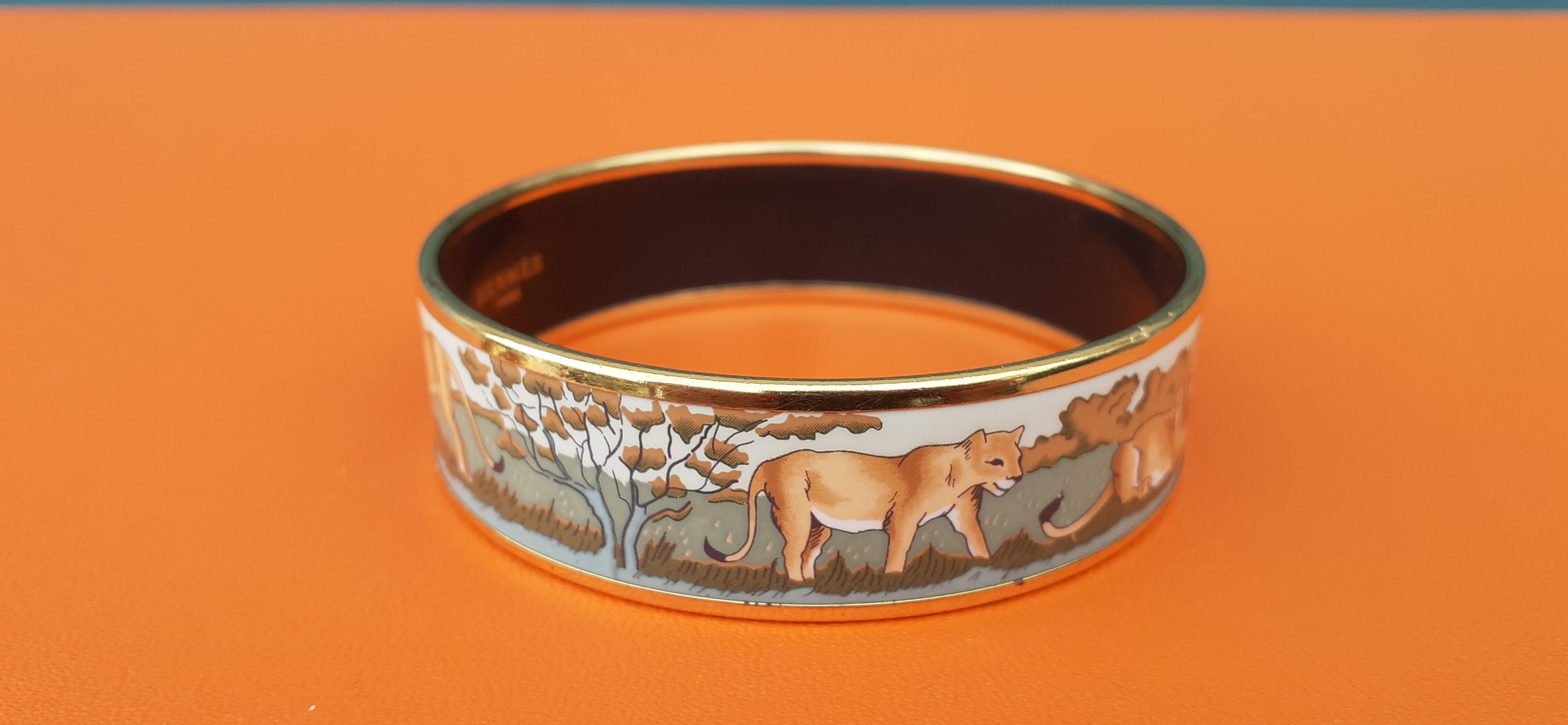 Women's Hermès Enamel Bracelet Lions and Lionesses Large Gold Hdw Size GM 70