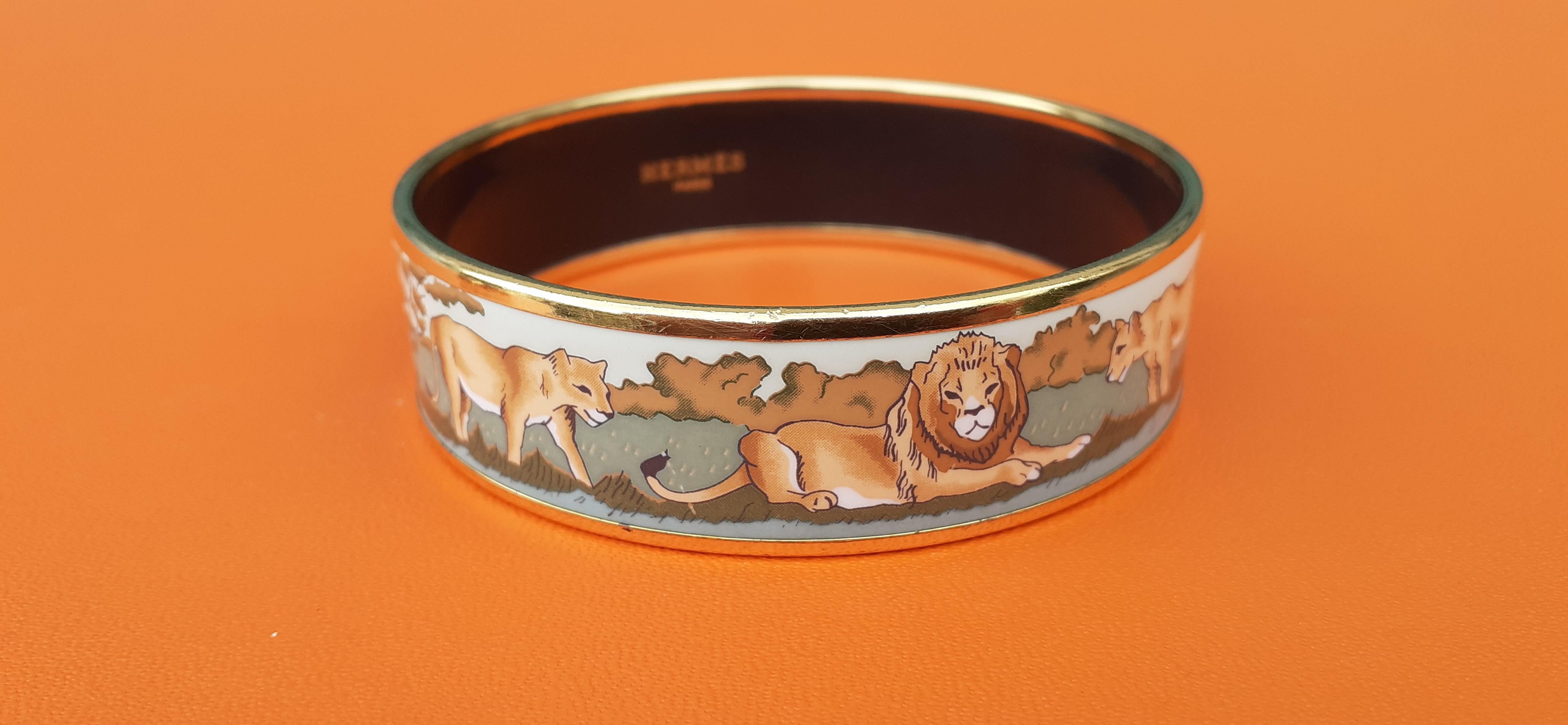 Hermès Enamel Bracelet Lions and Lionesses Large Gold Hdw Size GM 70 1