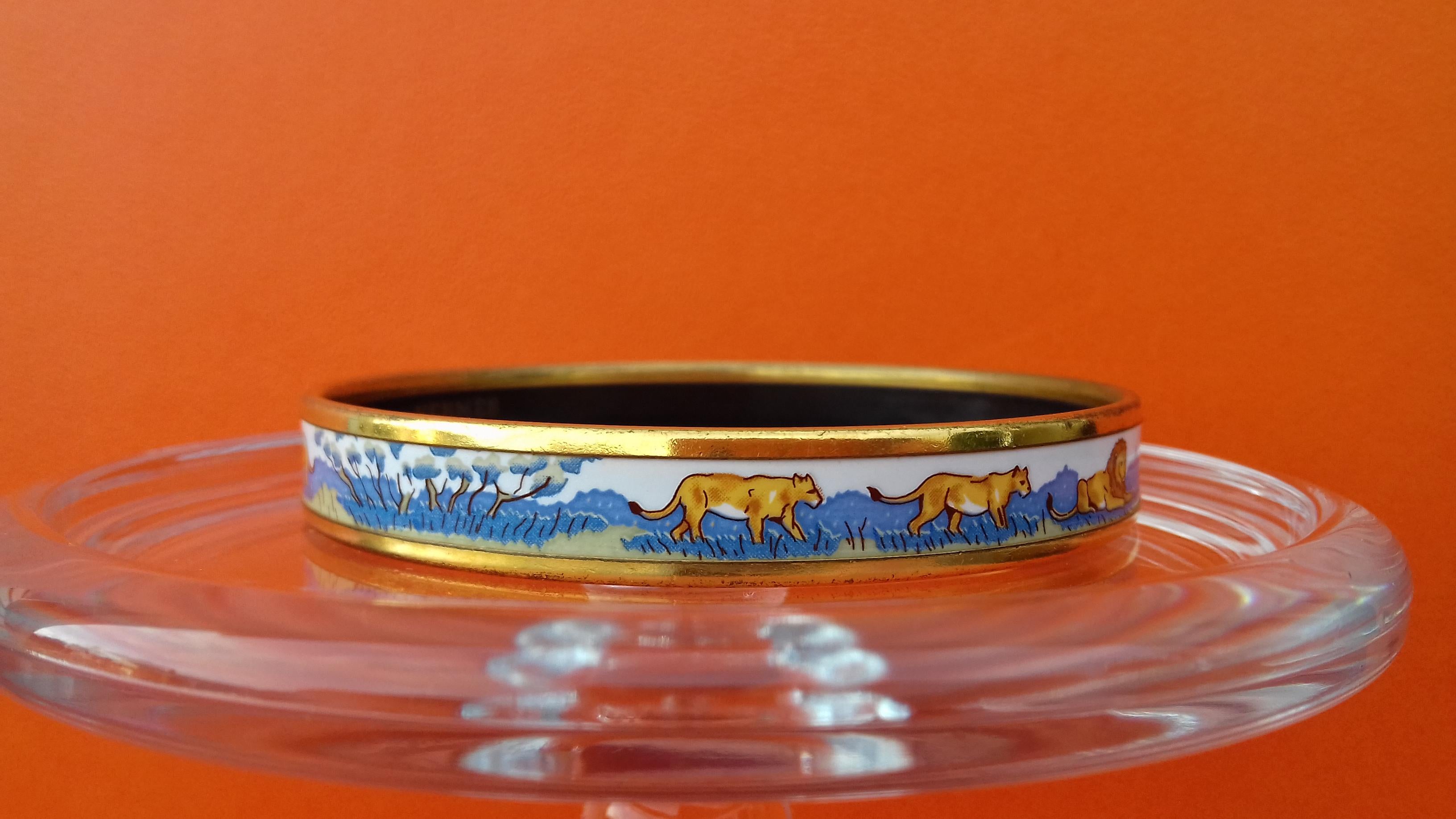 Hermès Enamel Bracelet Lions and Lionesses Narrow Gold Hdw Size PM 65 2