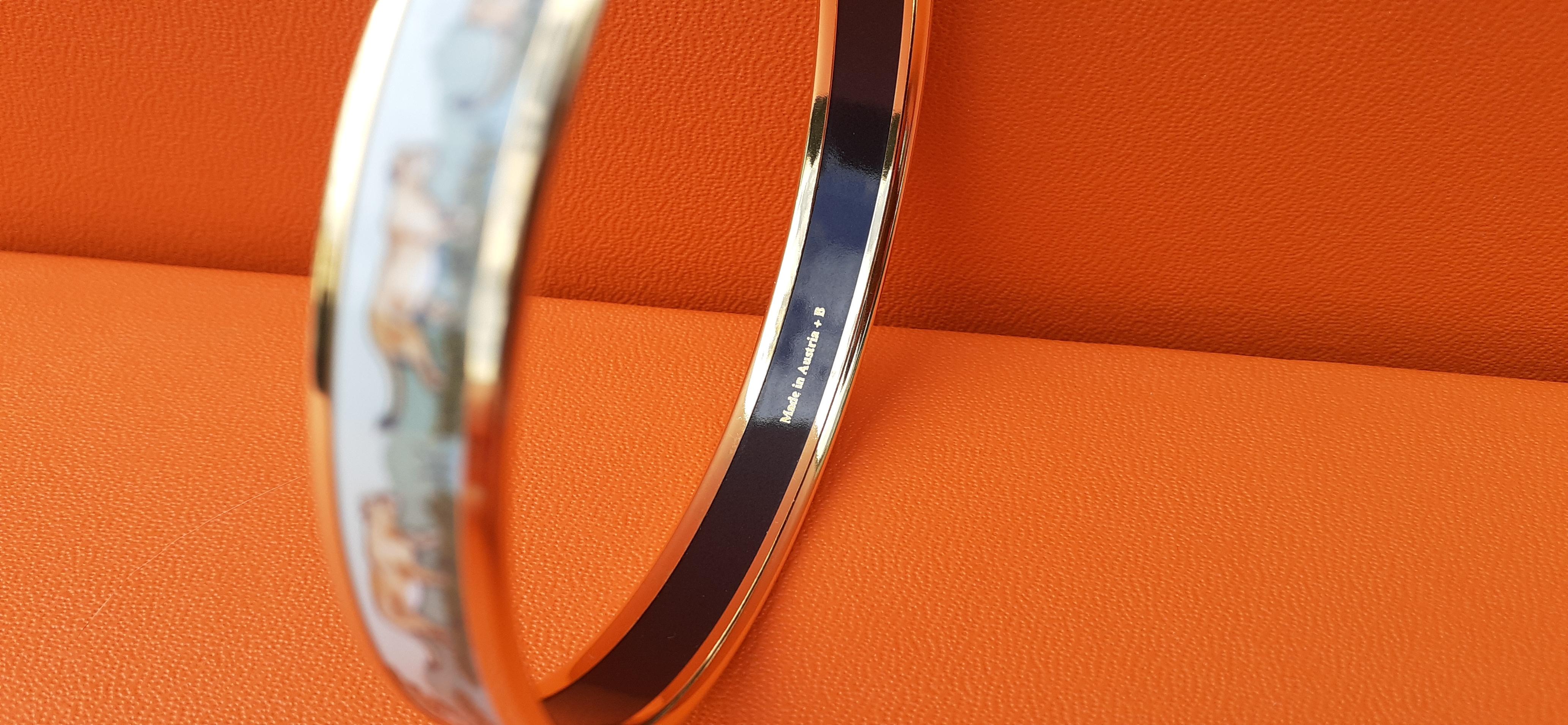 Hermès Emaille-Armband Löwen und Löwinnen Schmal Gold Hdw Größe PM 65 im Angebot 3