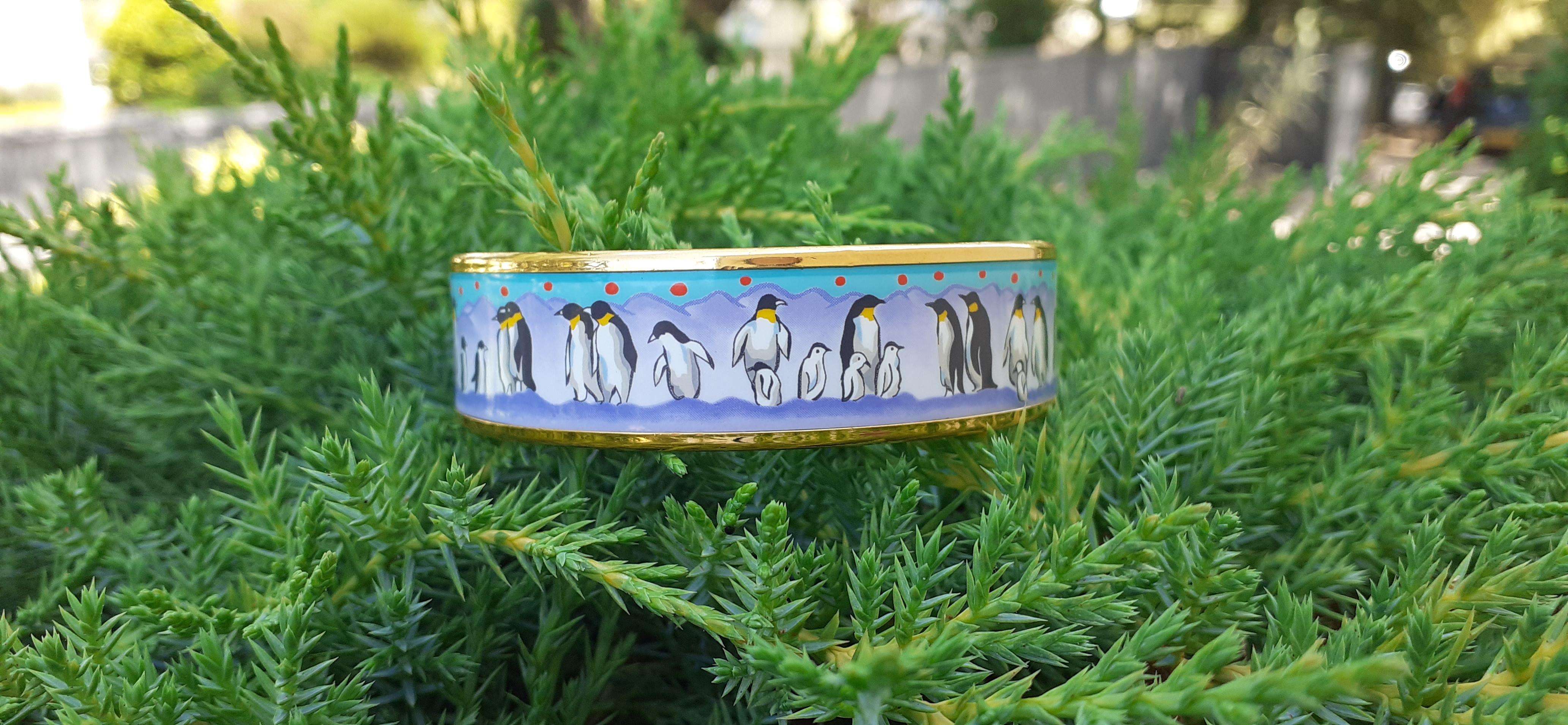 Women's Hermès Enamel Bracelet Penguins on Ice  Gold Gold Hdw Size 65