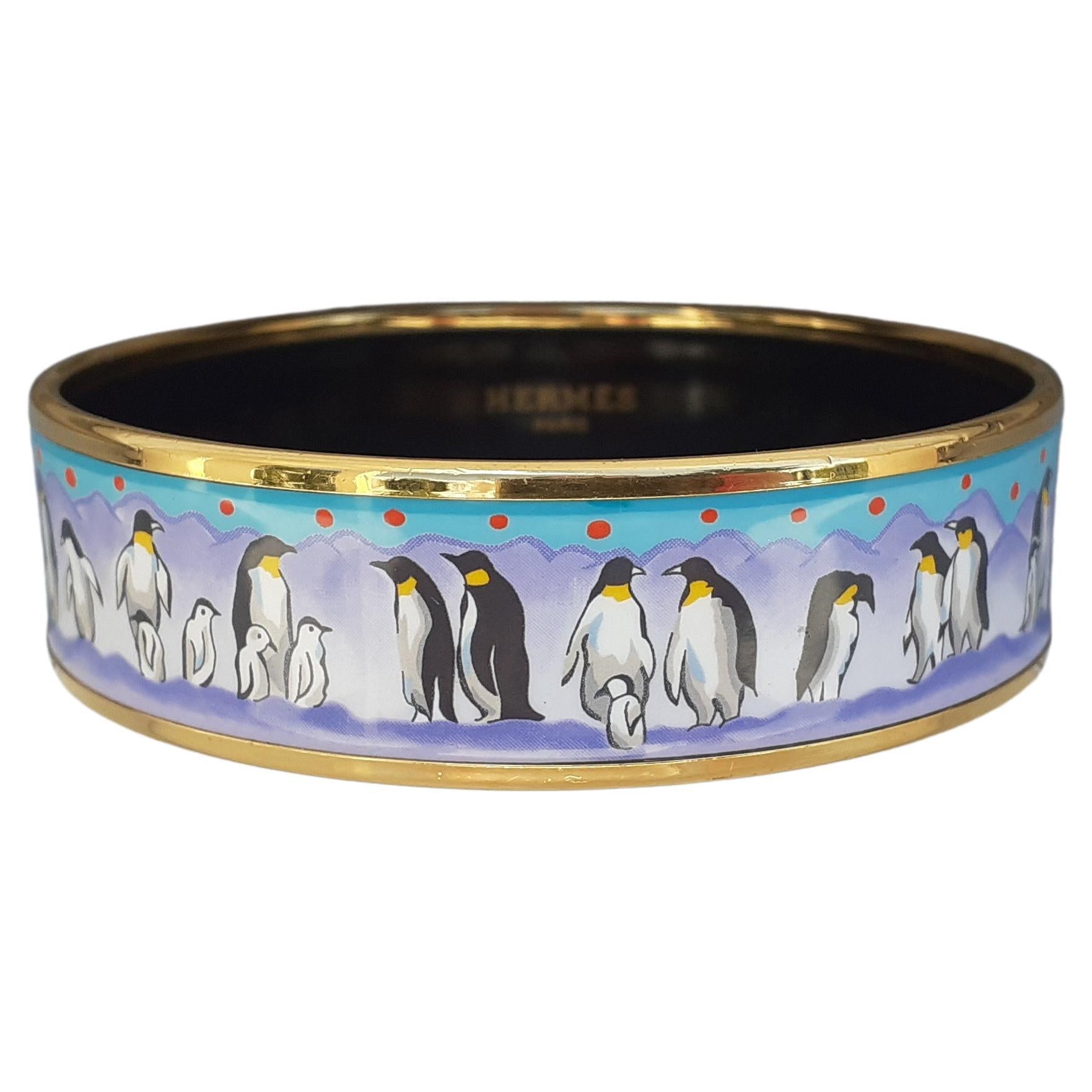 Herm�ès Enamel Bracelet Penguins on Ice  Gold Gold Hdw Size 65