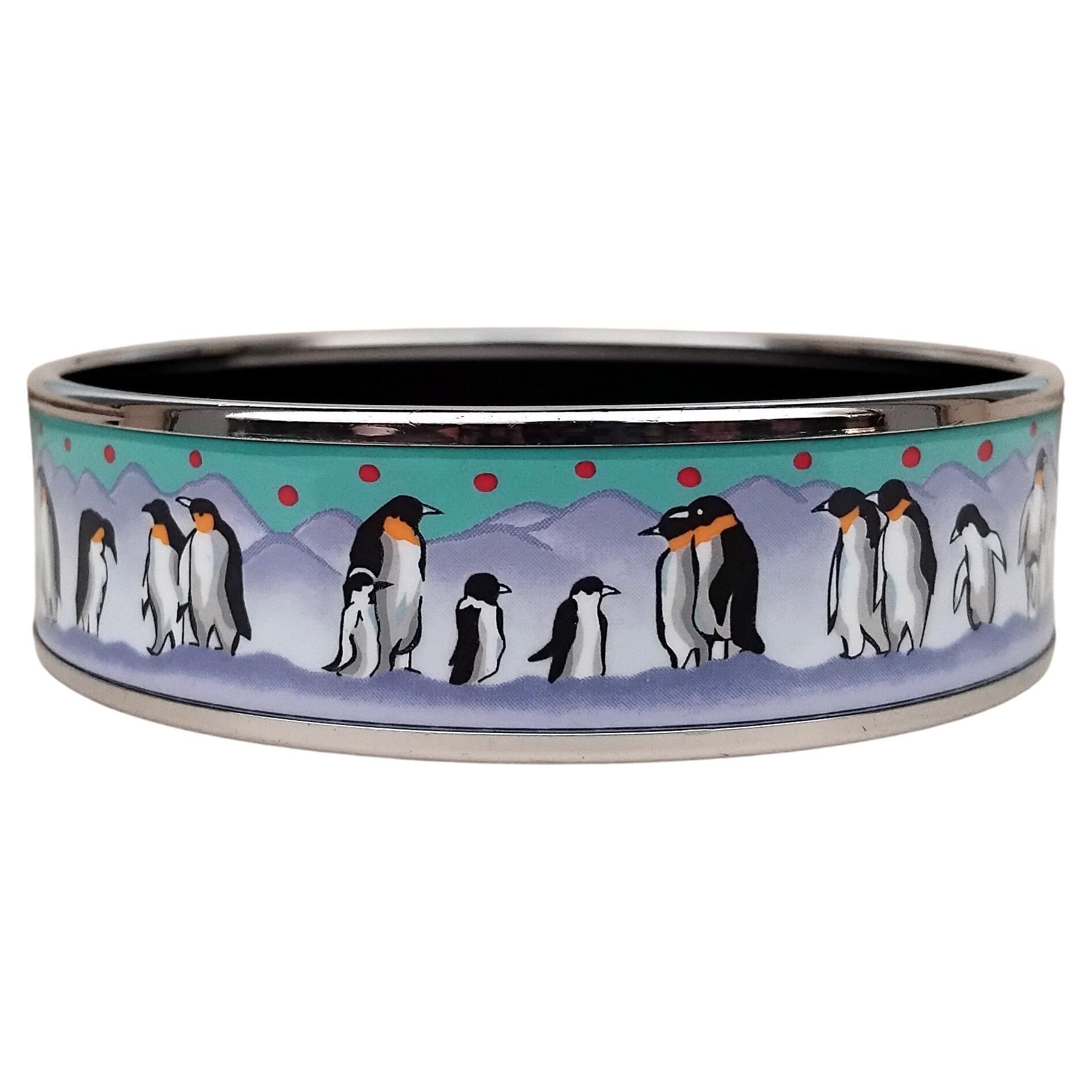 Bracciale Hermès Smalto Pinguini sul Ghiaccio QPhw Taglia 65 In condizioni ottime in vendita a Corcoué Sur Logne, Loire-Atlantique