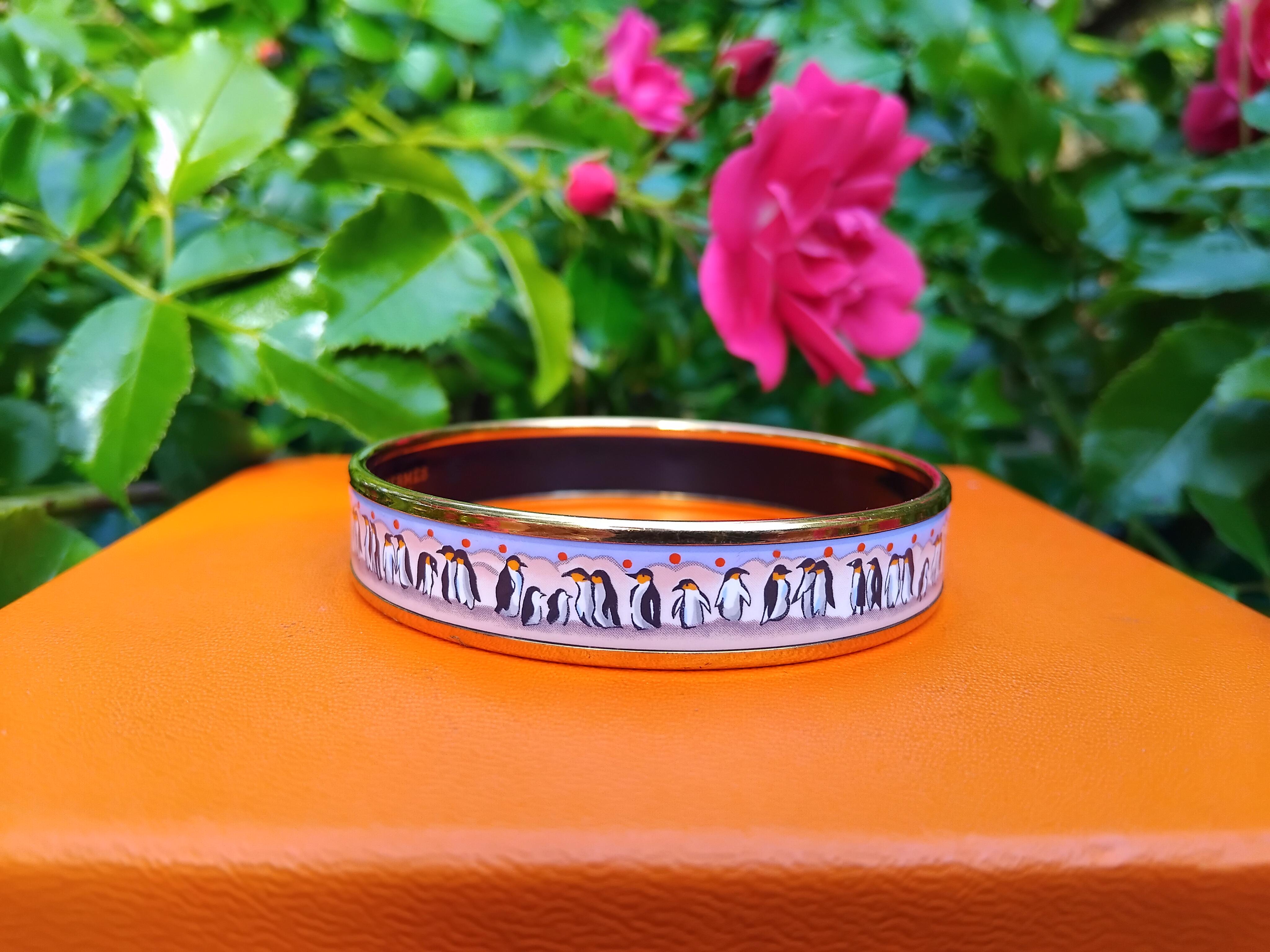Hermès Enamel Bracelet Penguins Pink Purple Ghw PM 65 3