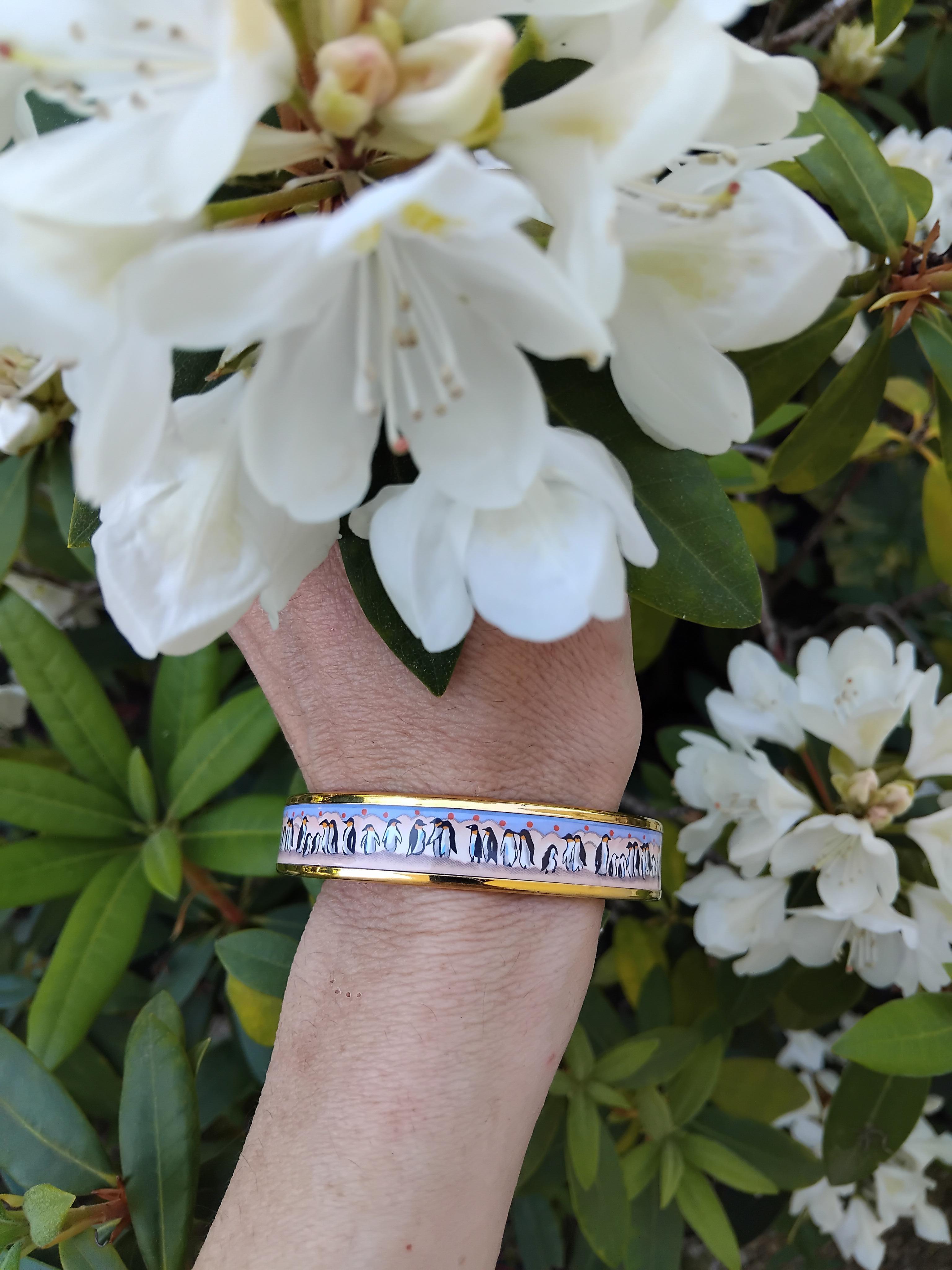 Hermès Enamel Bracelet Penguins Pink Purple Ghw PM 65 5
