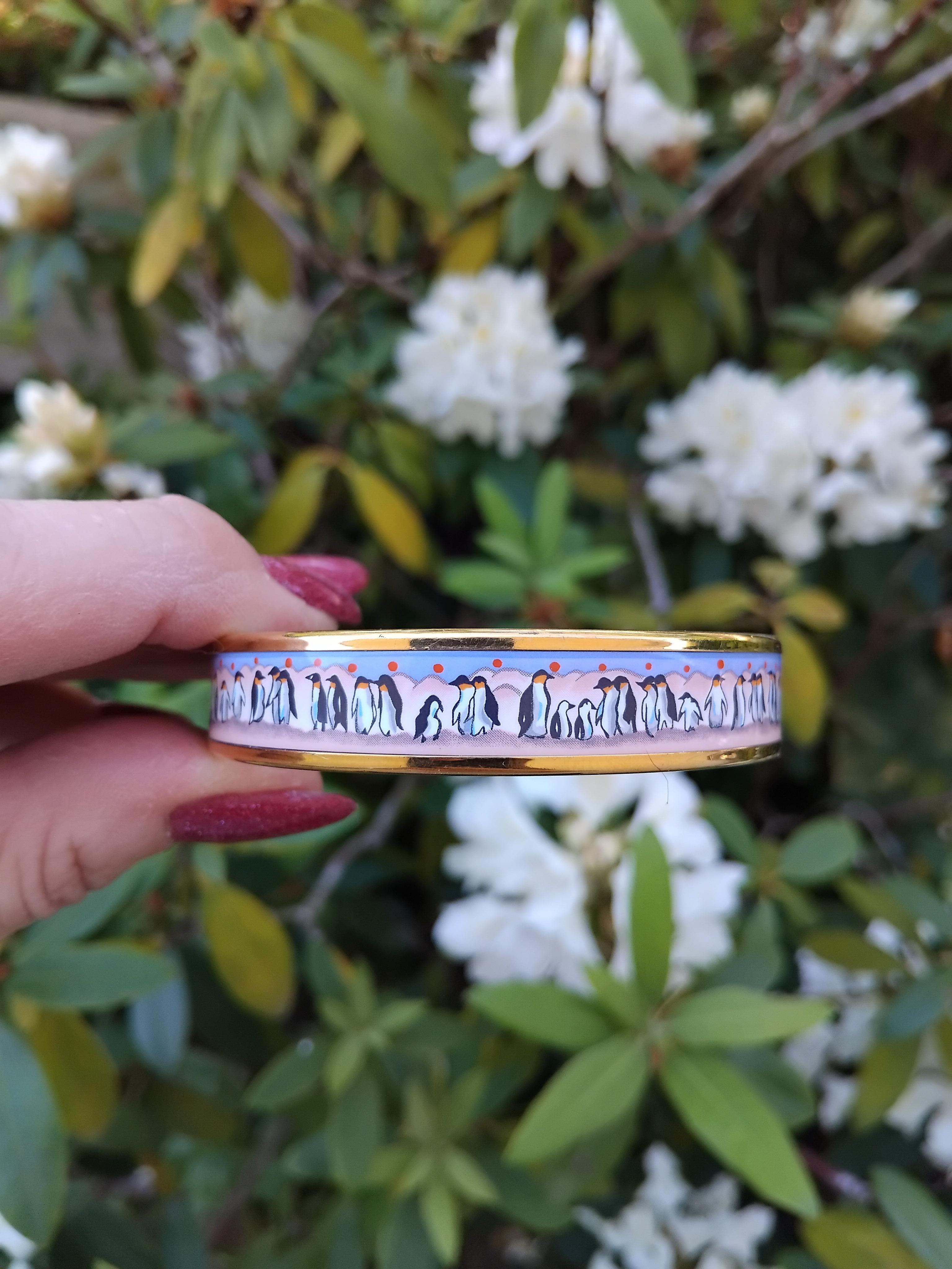 Hermès Enamel Bracelet Penguins Pink Purple Ghw PM 65 6