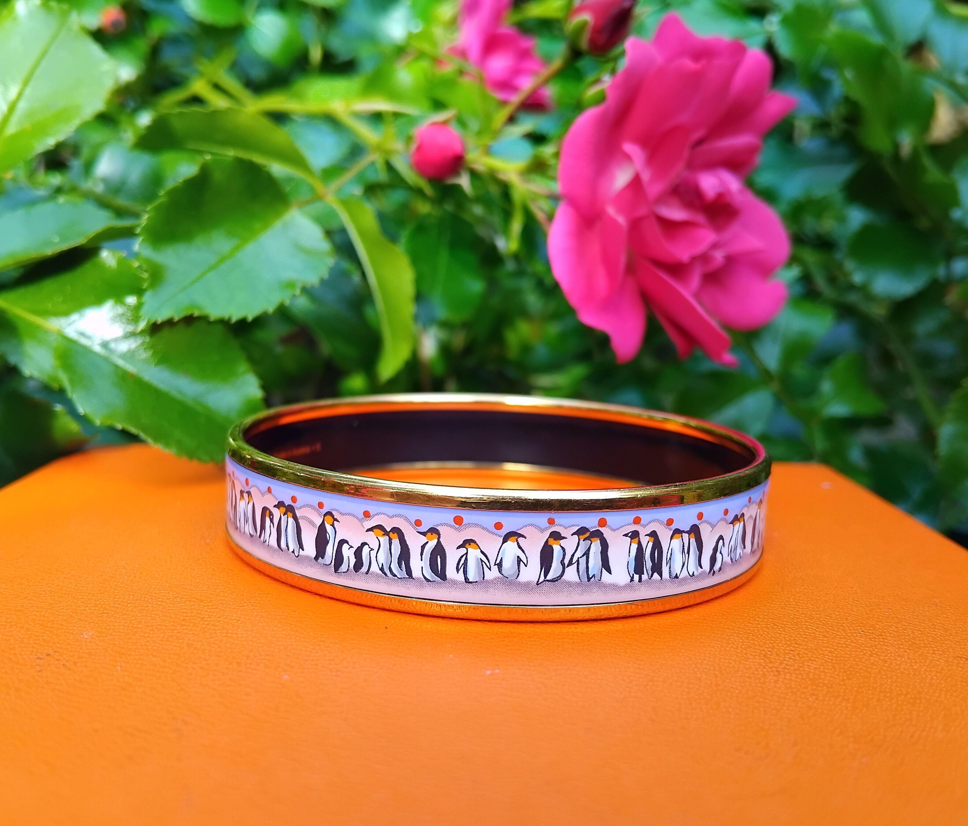 Women's Hermès Enamel Bracelet Penguins Pink Purple Ghw PM 65