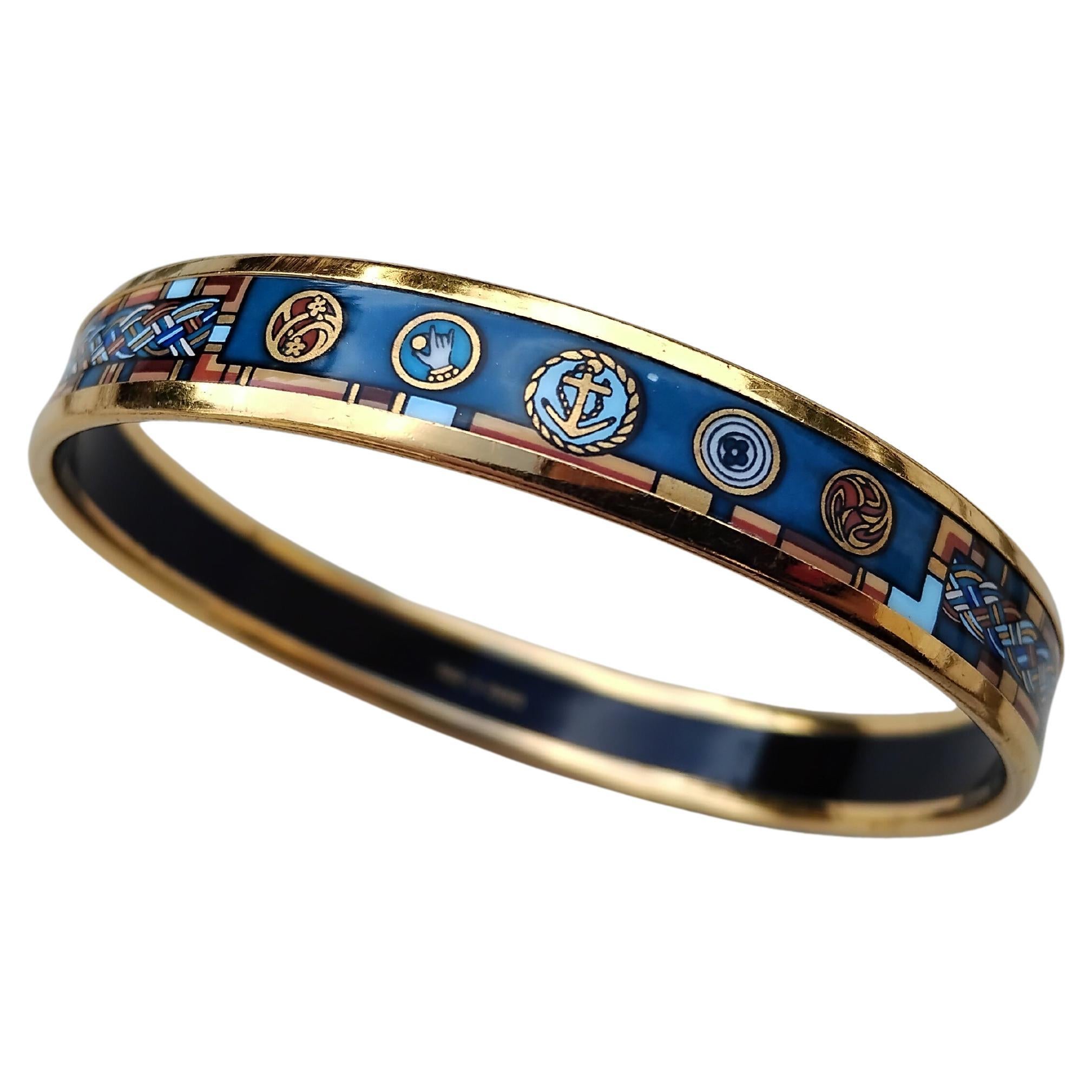 Hermès Enamel Bracelet Petite Main Print Narrow Ghw Size PM 65 5