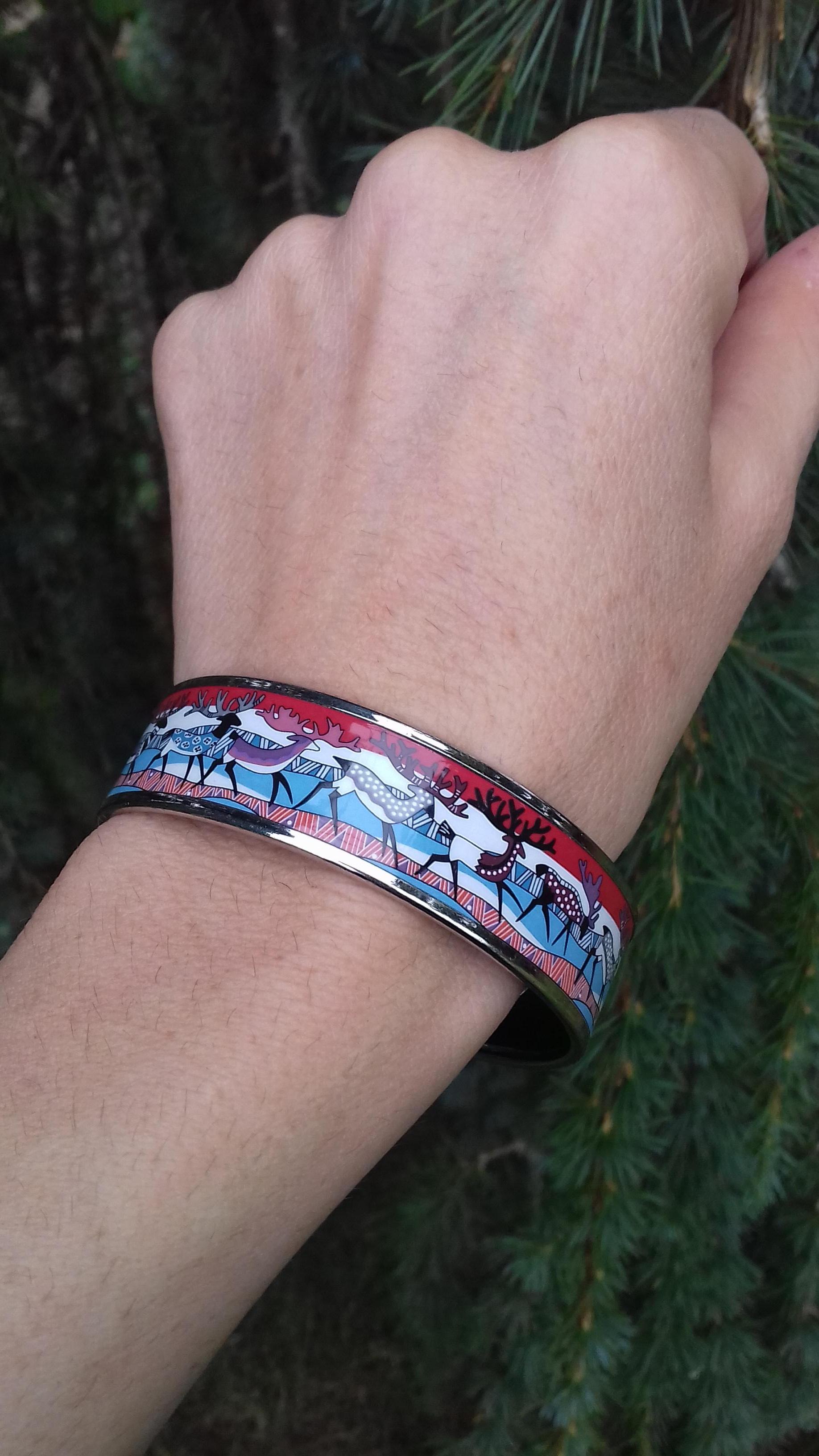 Hermès Enamel Bracelet Reindeer La Vie Du Grand Nord Phw Size 65 RARE 3
