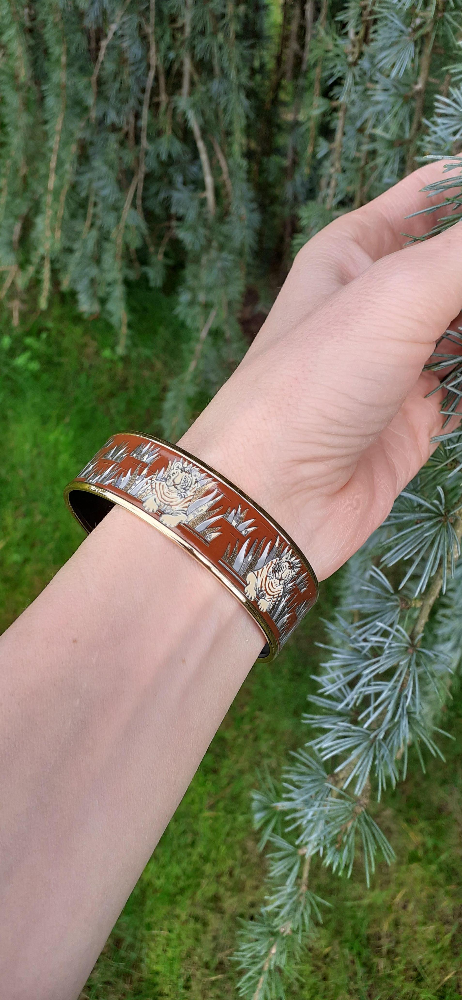 Hermès Enamel Bracelet Tigers in the Herbs Metz NEW Ghw Size GM 70 RARE 1