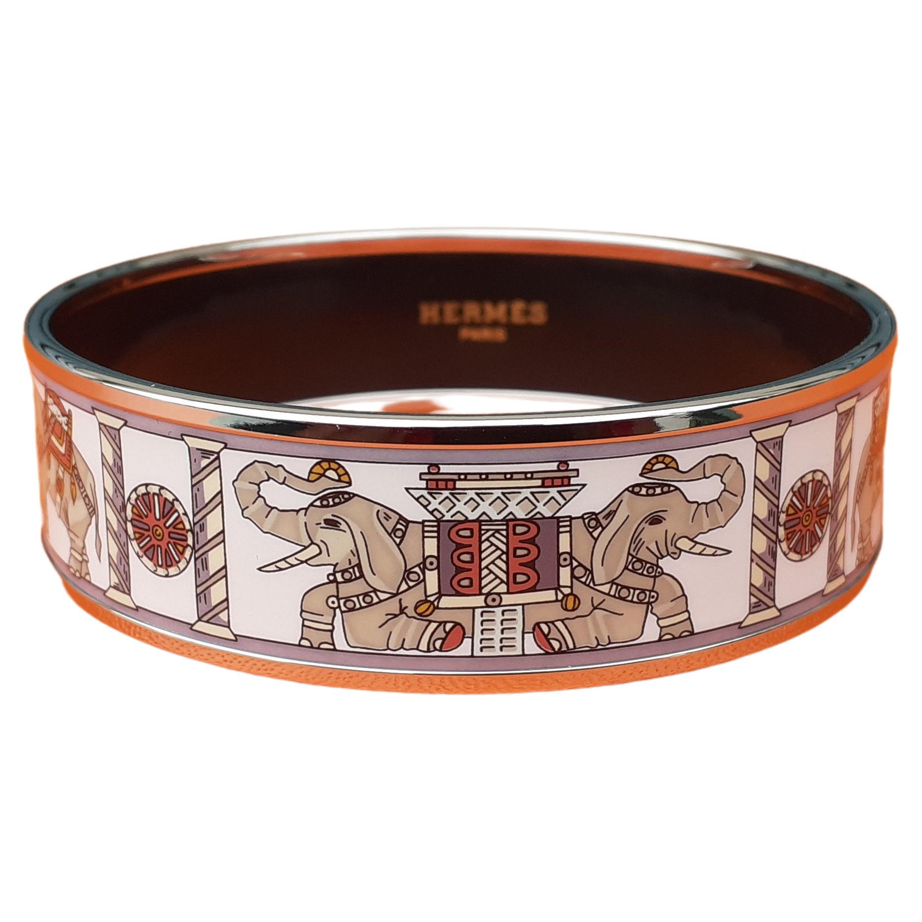 Hermès Enamel Bracelet Torana Elephants Africa NEW Phw Size 65 PM For Sale