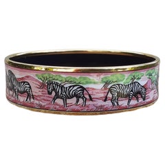 Retro Hermès Enamel Bracelet Zebras Toucans Tropiques Pink Ghw Large Size GM 70
