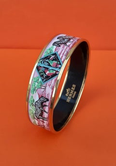 Hermès Pulsera Esmalte Cebras Tucanes Tropiques Rosa Ghw Ancho Grande Talla 65