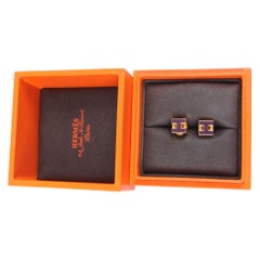 HERMES Enamel Cage d'H Cube Earrings Gold - Purple