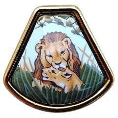 Hermès Enamel Earrings Lion Lioness Africa Golden Hardware