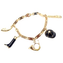 Vintage Hermes Enamel Equestrian Charm Yellow Gold Link Bracelet