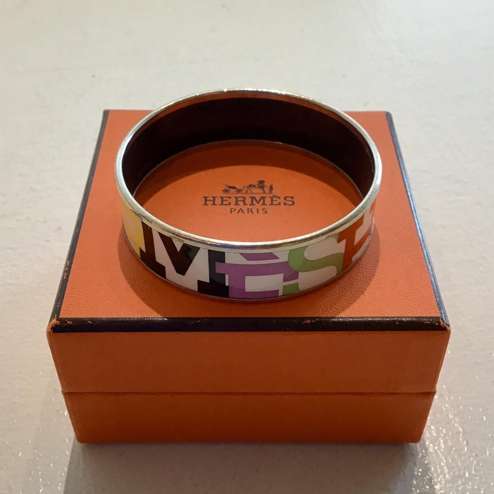 Women's or Men's Hermes Enamel Logo Bangle Bracelet For Sale