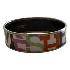 Vintage Hermes Enamel Logo Bangle Bracelet