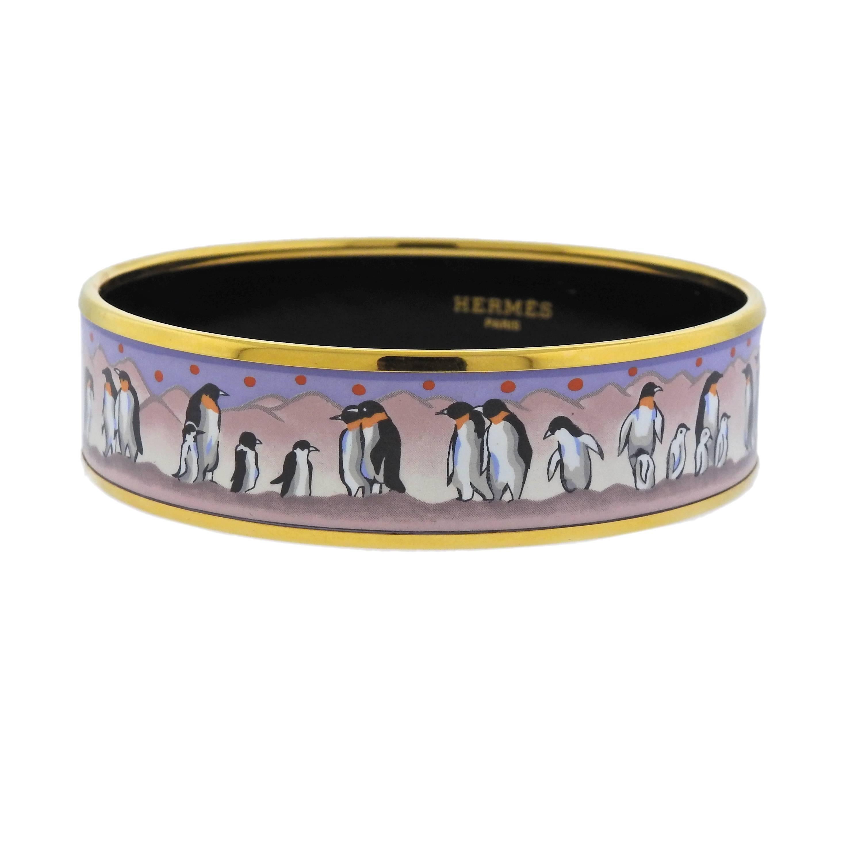 Hermes Enamel Penguin Bangle Bracelet