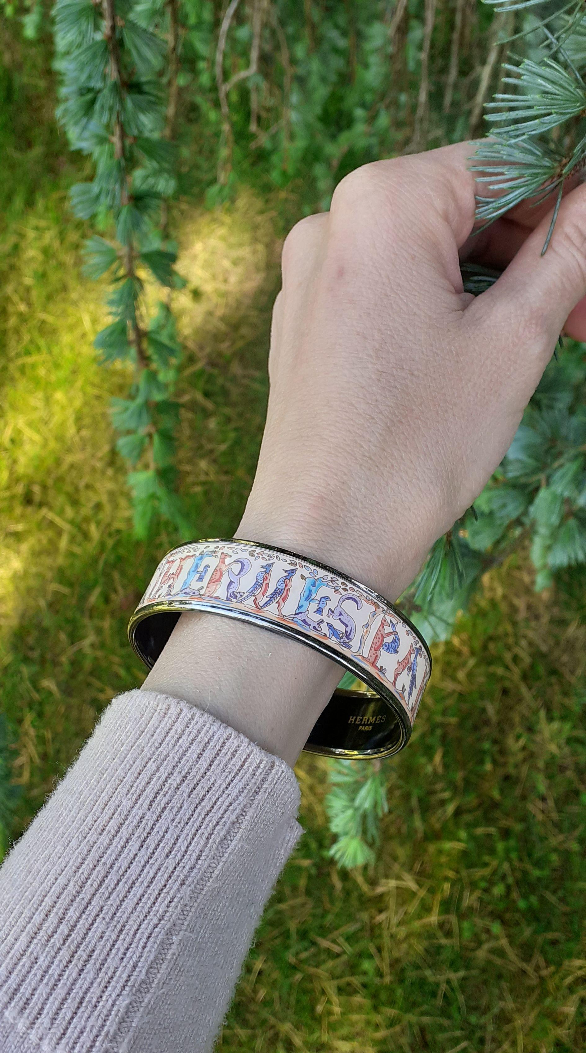 Hermès Enamel Printed Bracelet Animal Alphabet Palladium Hdw PM 65 5