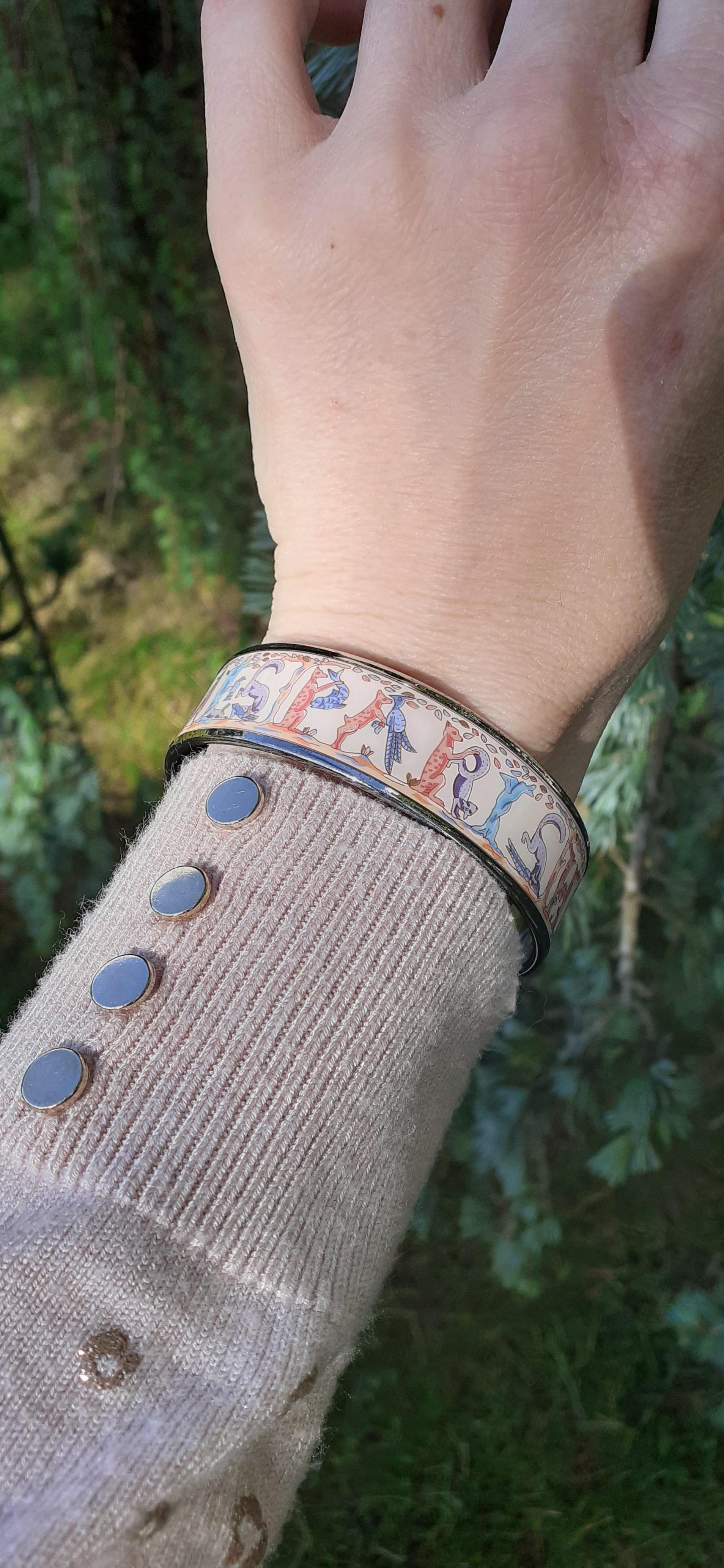 Hermès Enamel Printed Bracelet Animal Alphabet Palladium Hdw PM 65 7