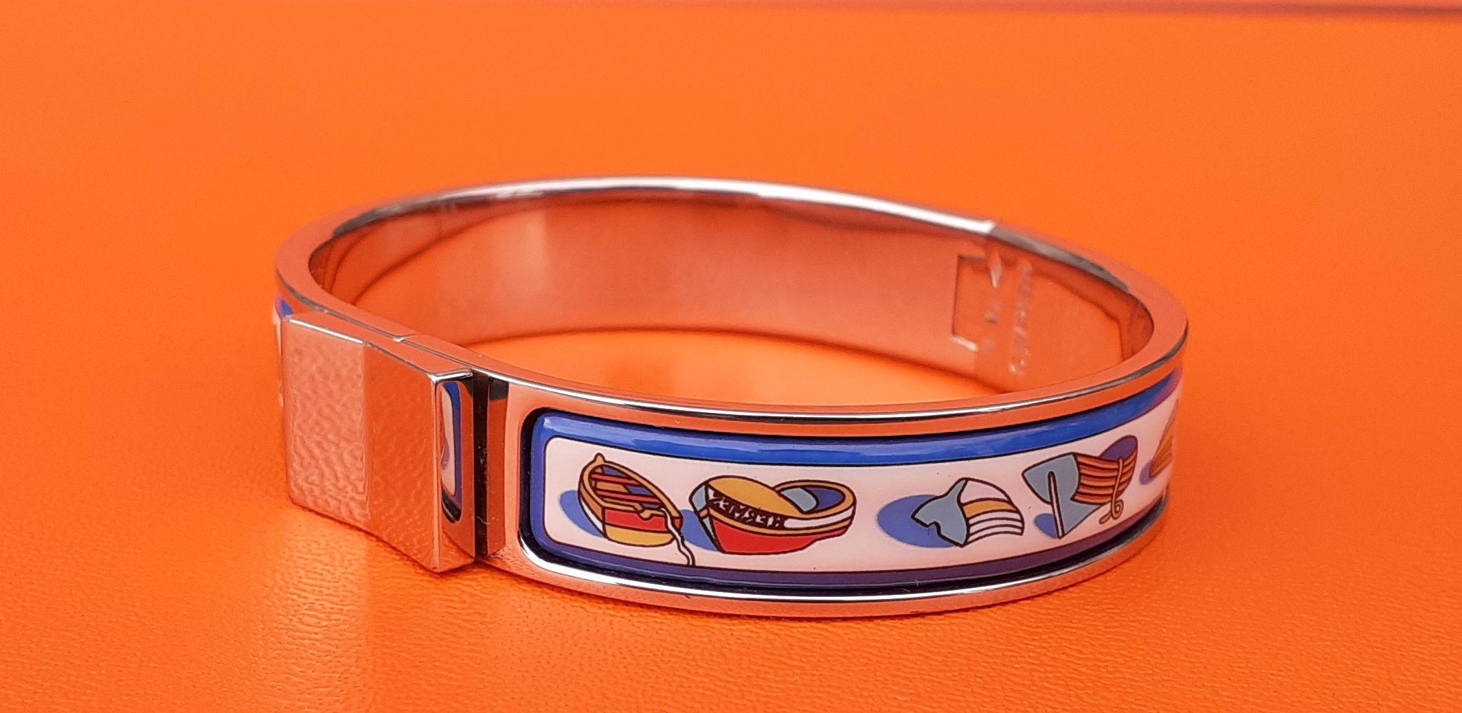 Hermès Bracelet en émail imprimé Clic Clac Thalassa à motif de bateaux Phw, petite taille en vente 1