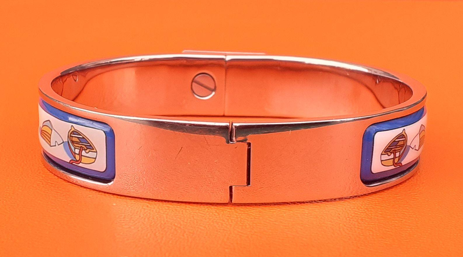 Women's Hermès Enamel Printed Bracelet Clic Clac Thalassa Boats Pattern Phw Small Size For Sale