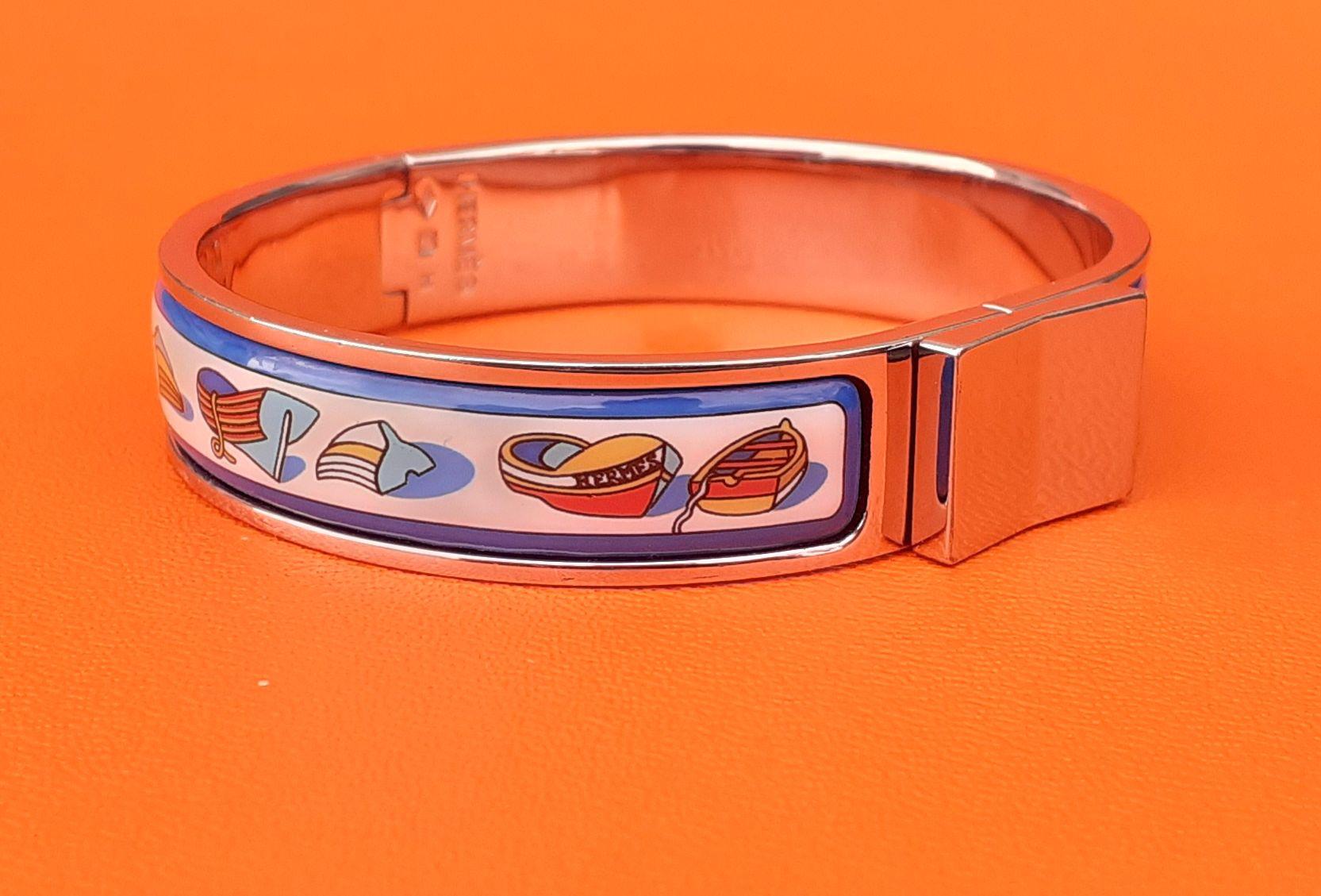 Hermès Bracelet en émail imprimé Clic Clac Thalassa à motif de bateaux Phw, petite taille en vente 6