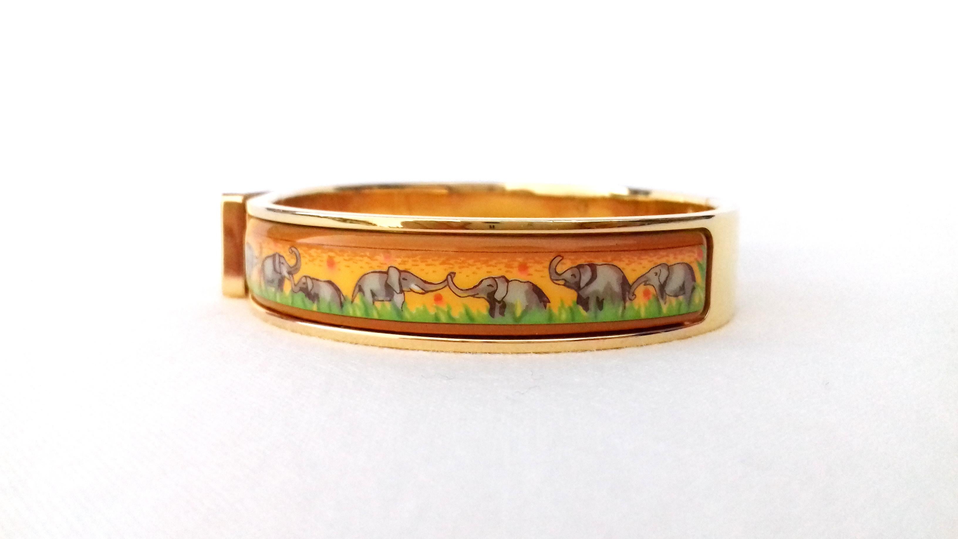 Hermès Enamel Printed Bracelet Clic Clac Version Elephants Grazing Ghw Narrow PM 1