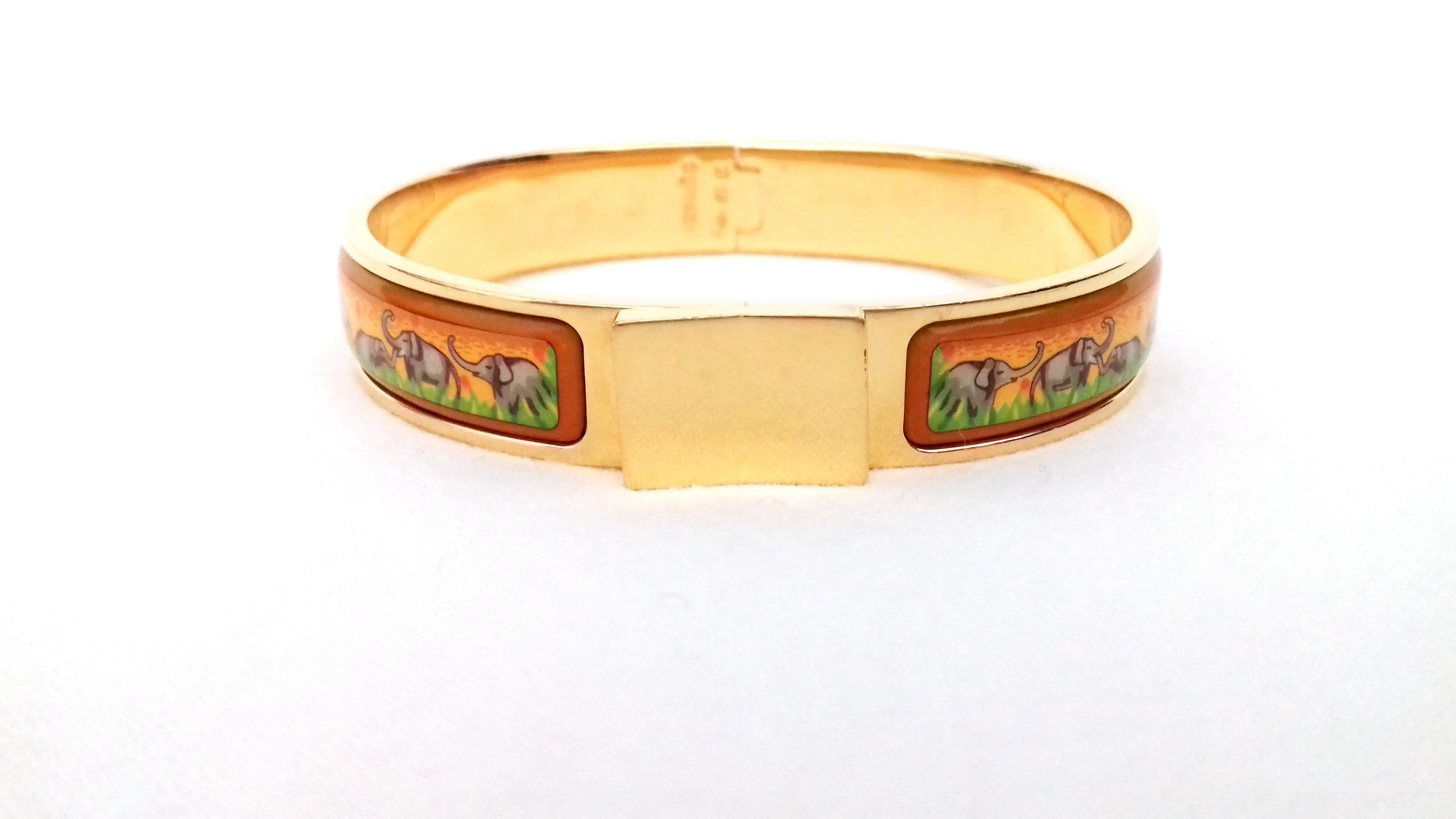 Hermès Enamel Printed Bracelet Clic Clac Version Elephants Grazing Ghw Narrow PM 2