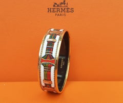 Hermès Enamel Printed Bracelet Columns Patterns Gold Plated Hdw Size 65