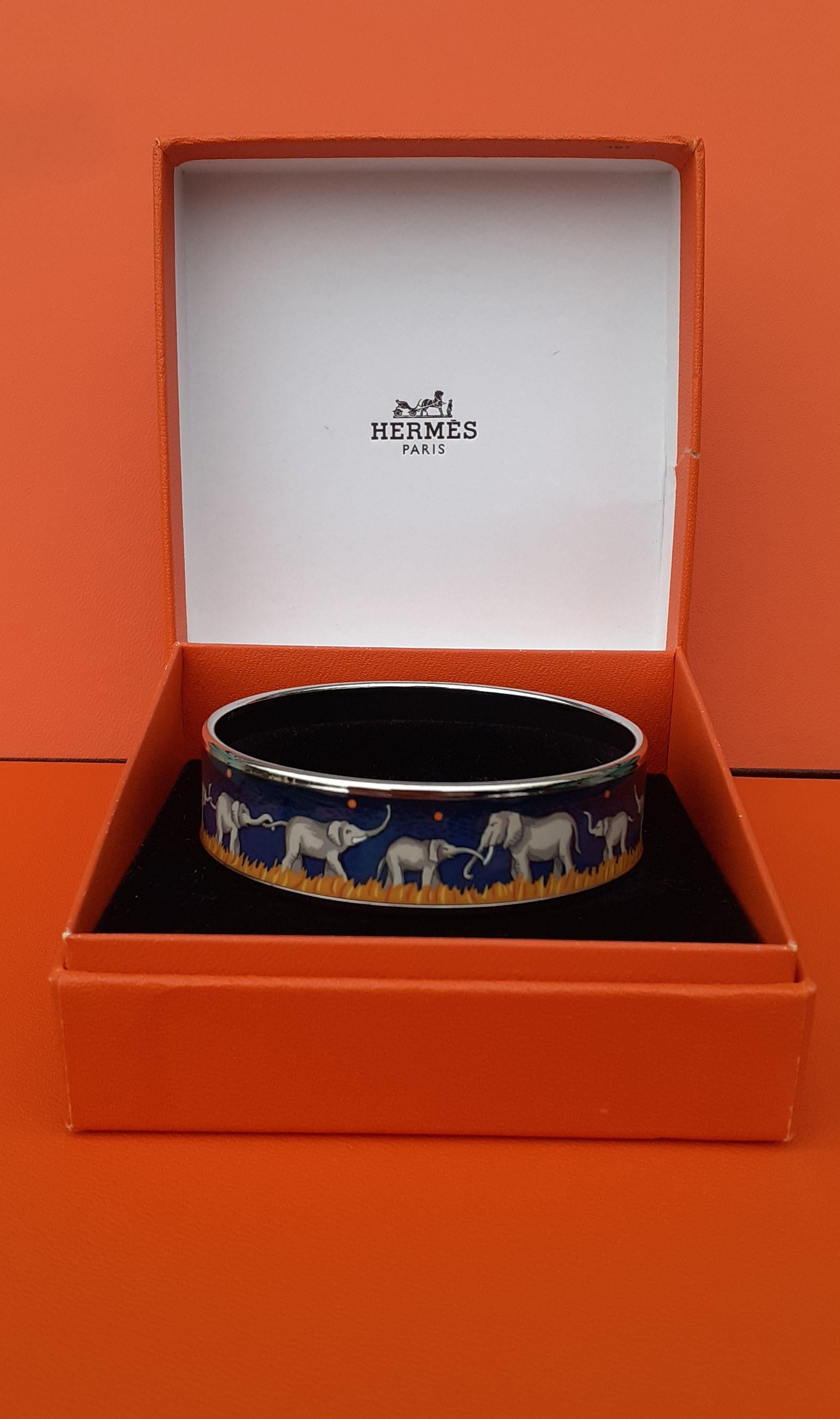 Hermès Enamel Printed Bracelet Elephants Grazing Blue Phw Size 65 9