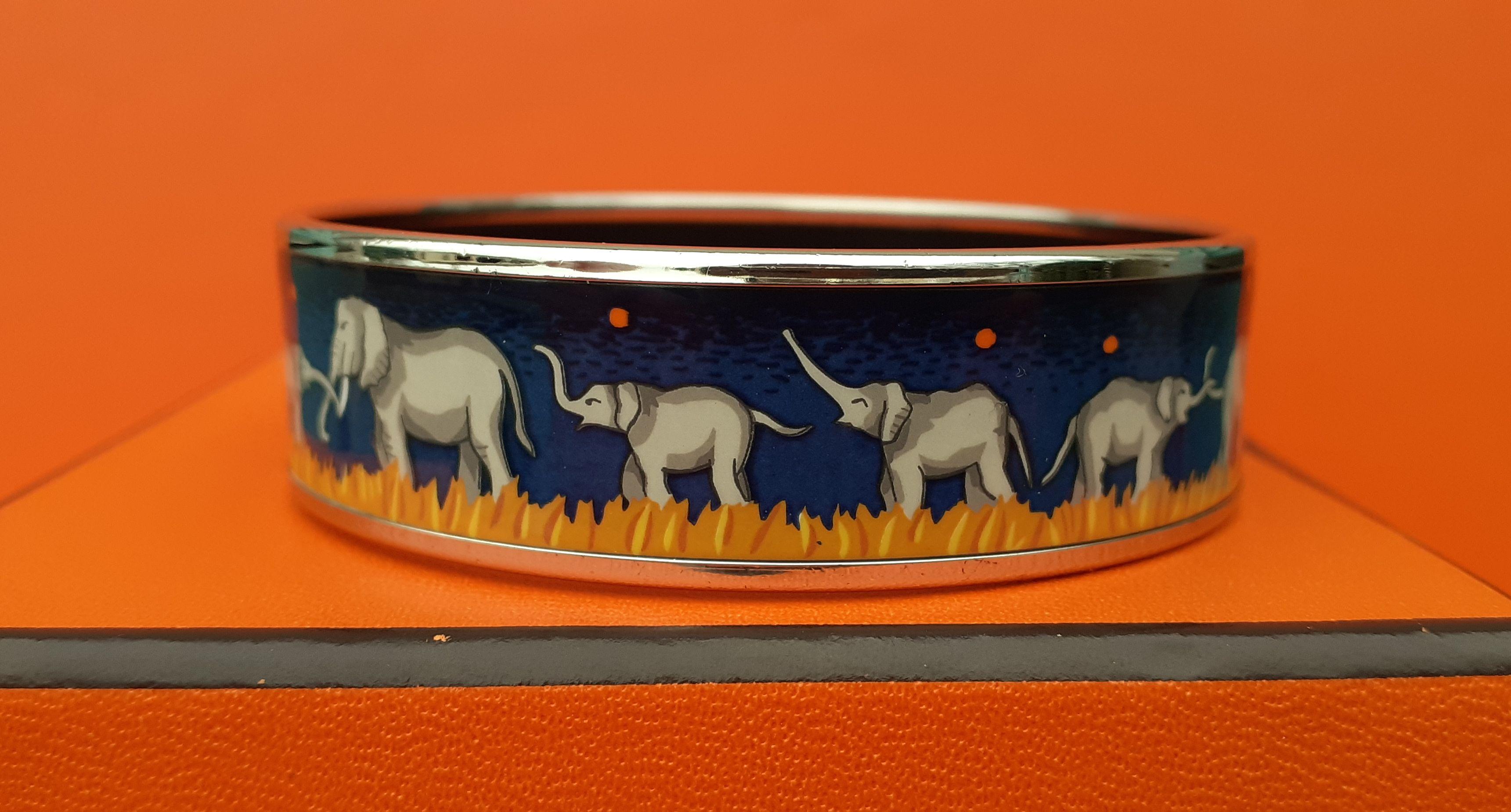 Hermès Enamel Printed Bracelet Elephants Grazing Blue Phw Size 65 1