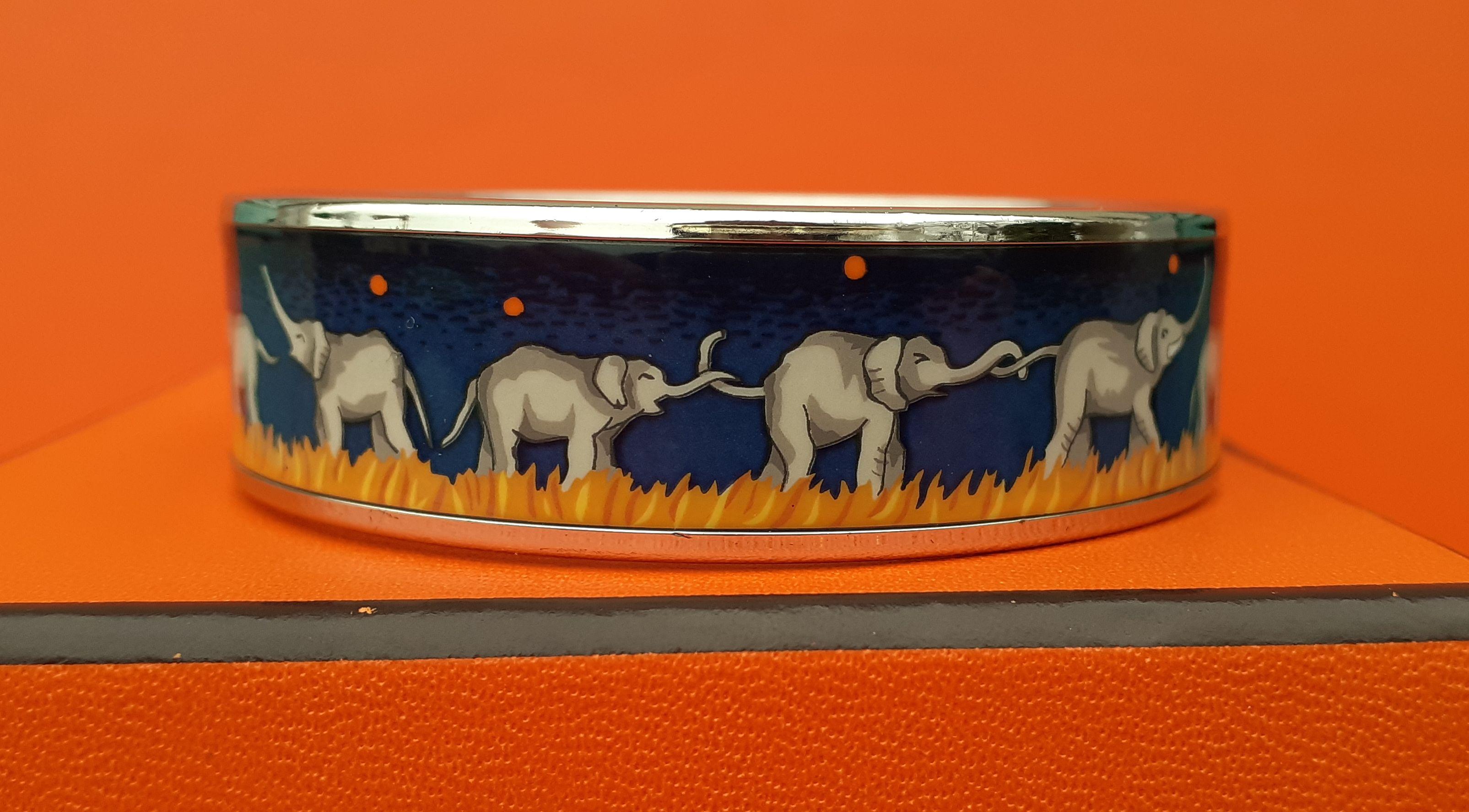 Hermès Enamel Printed Bracelet Elephants Grazing Blue Phw Size 65 2