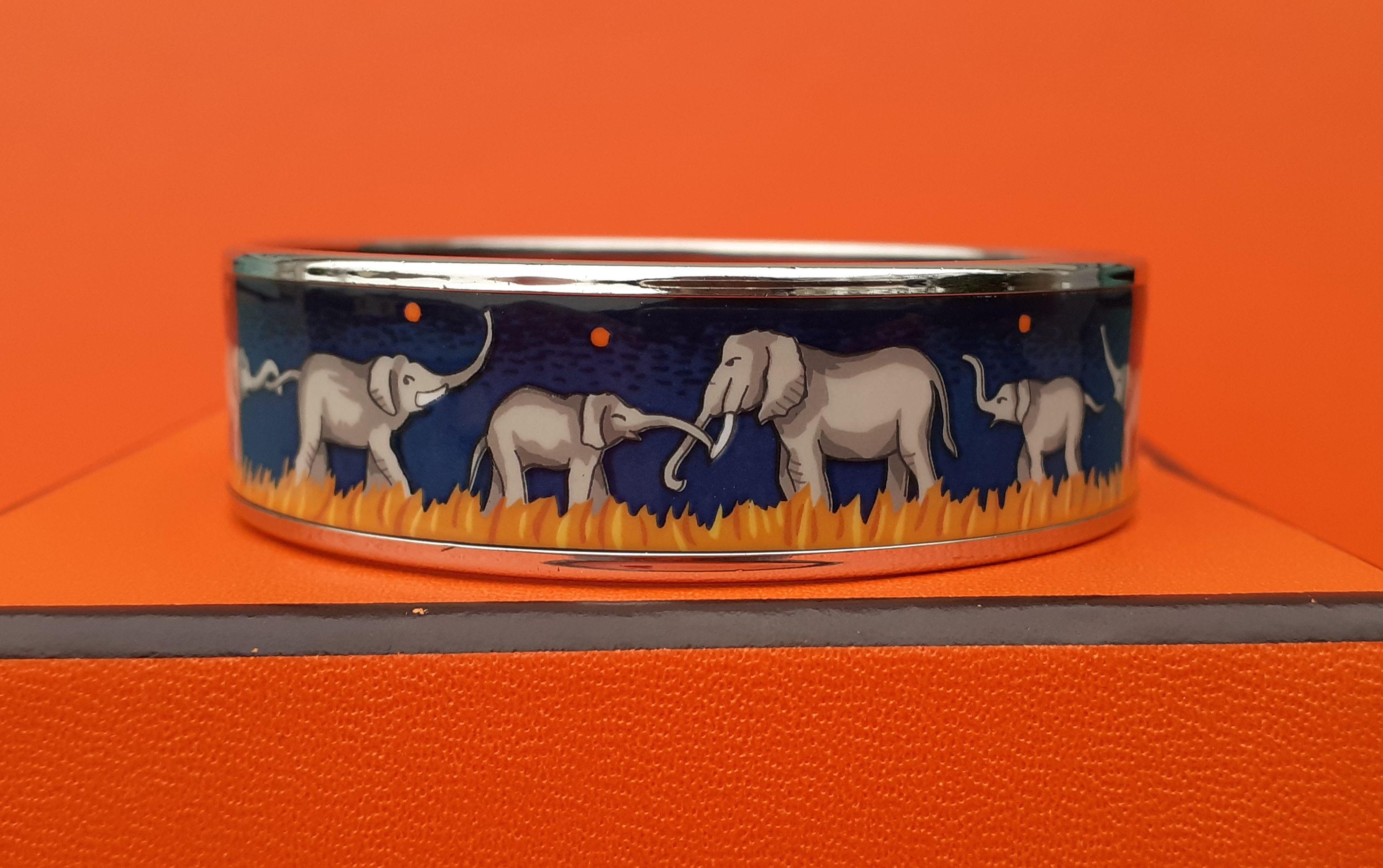 Hermès Enamel Printed Bracelet Elephants Grazing Blue Phw Size 65 3