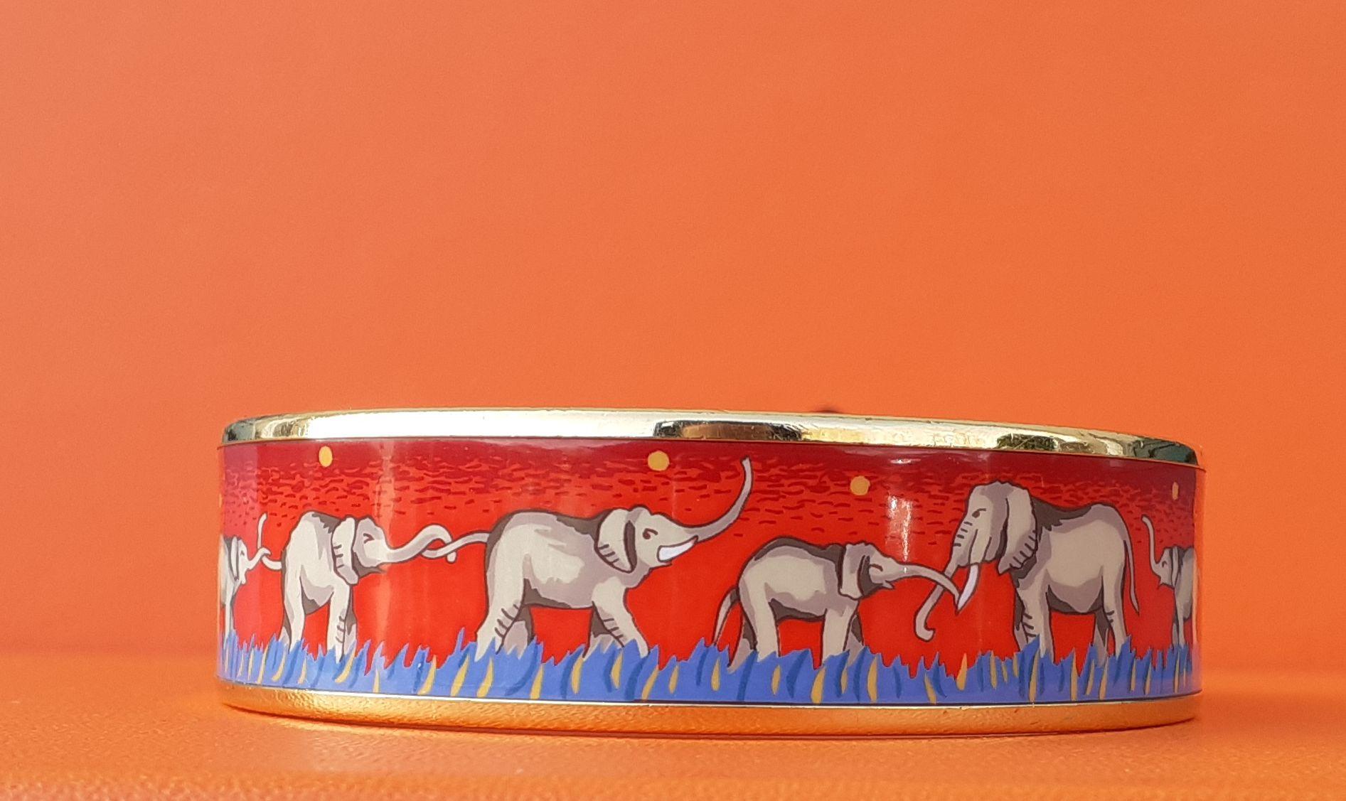 Women's Hermès Enamel Printed Bracelet Elephants Grazing Red Ghw Large Size GM 70