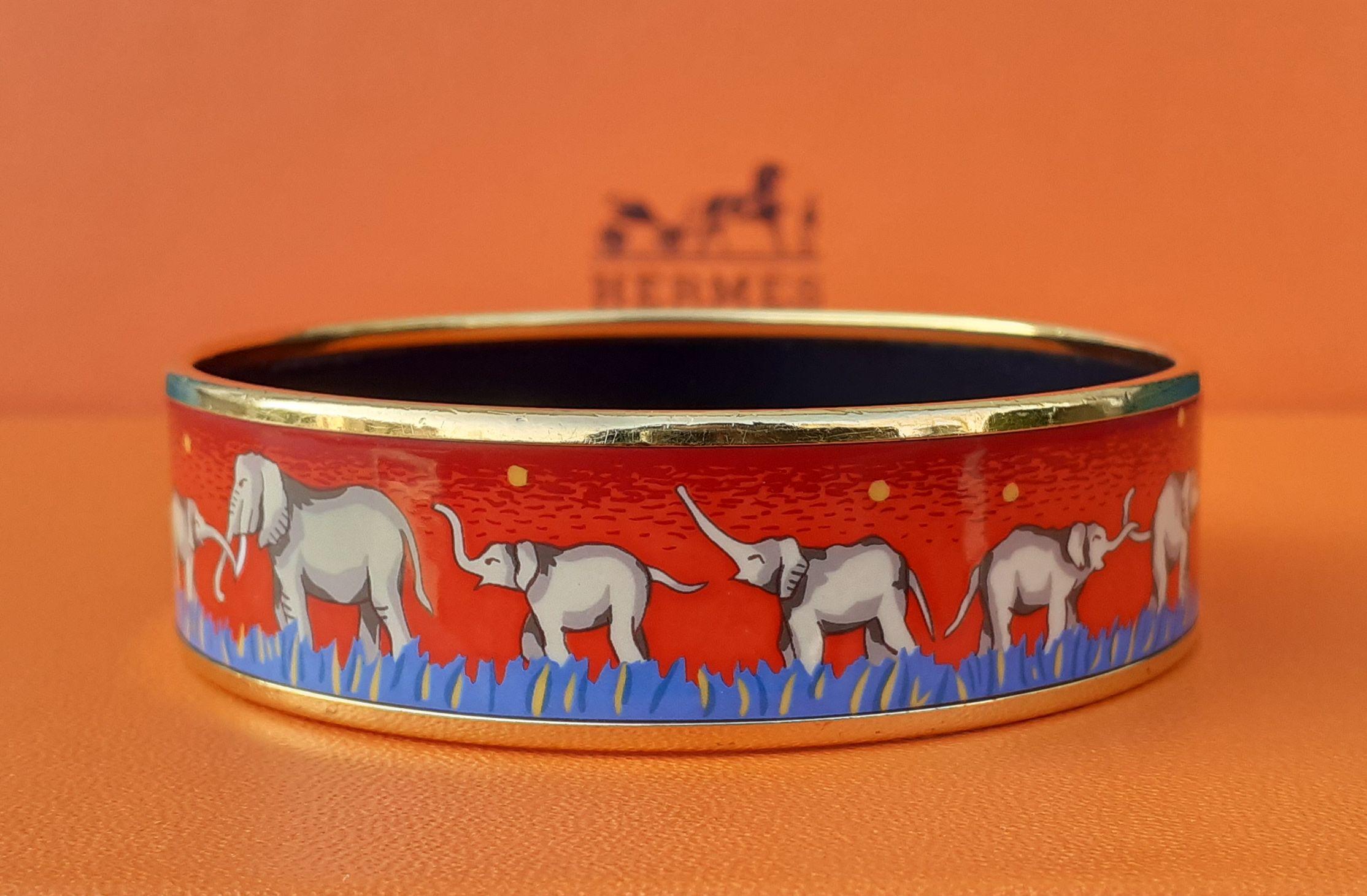 Hermès Enamel Printed Bracelet Elephants Grazing Red Ghw Large Size GM 70 1