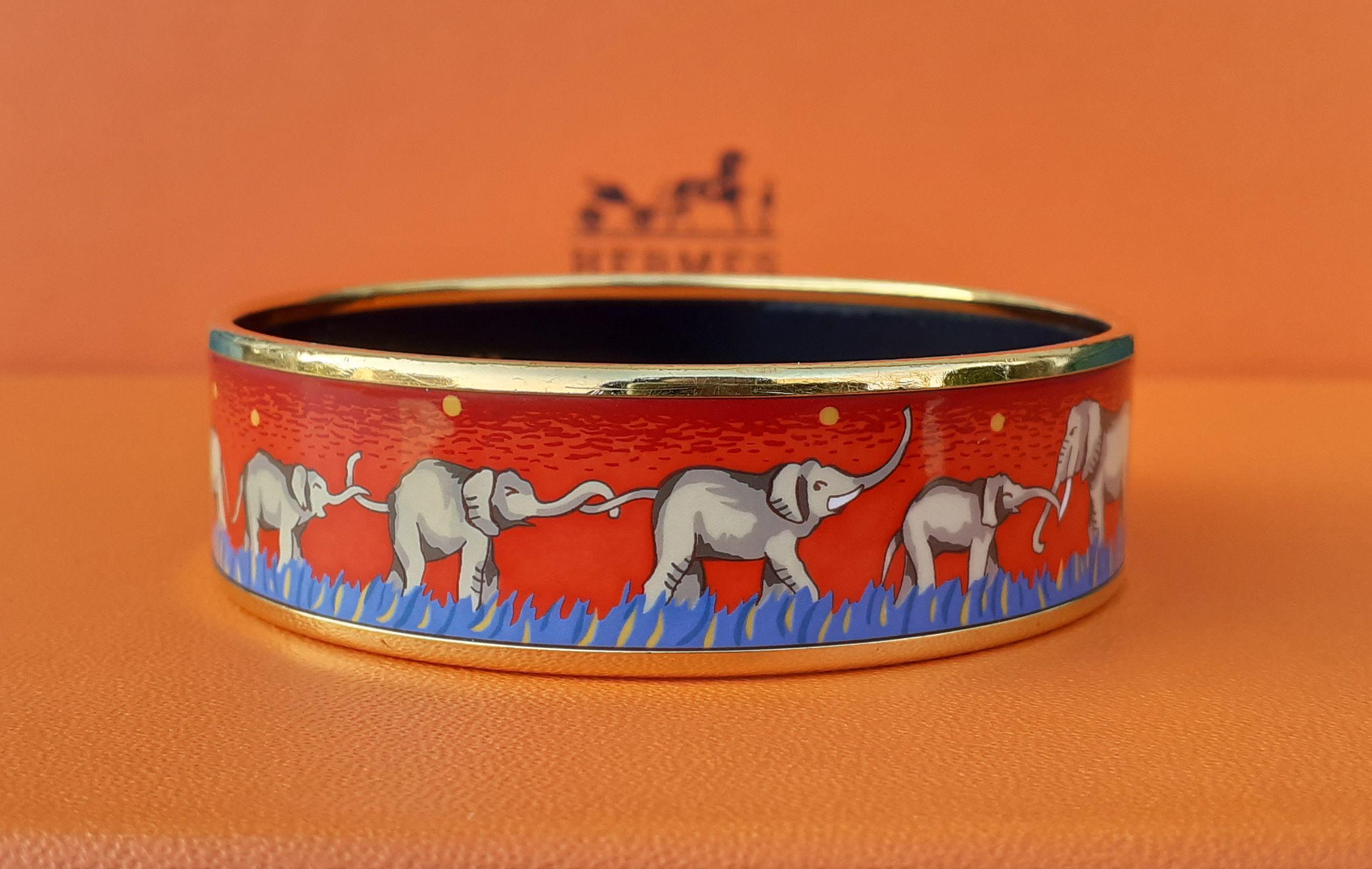 Hermès Enamel Printed Bracelet Elephants Grazing Red Ghw Large Size GM 70 2