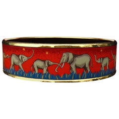 Hermès Enamel Printed Bracelet Elephants Grazing Red Ghw Size GM RARE