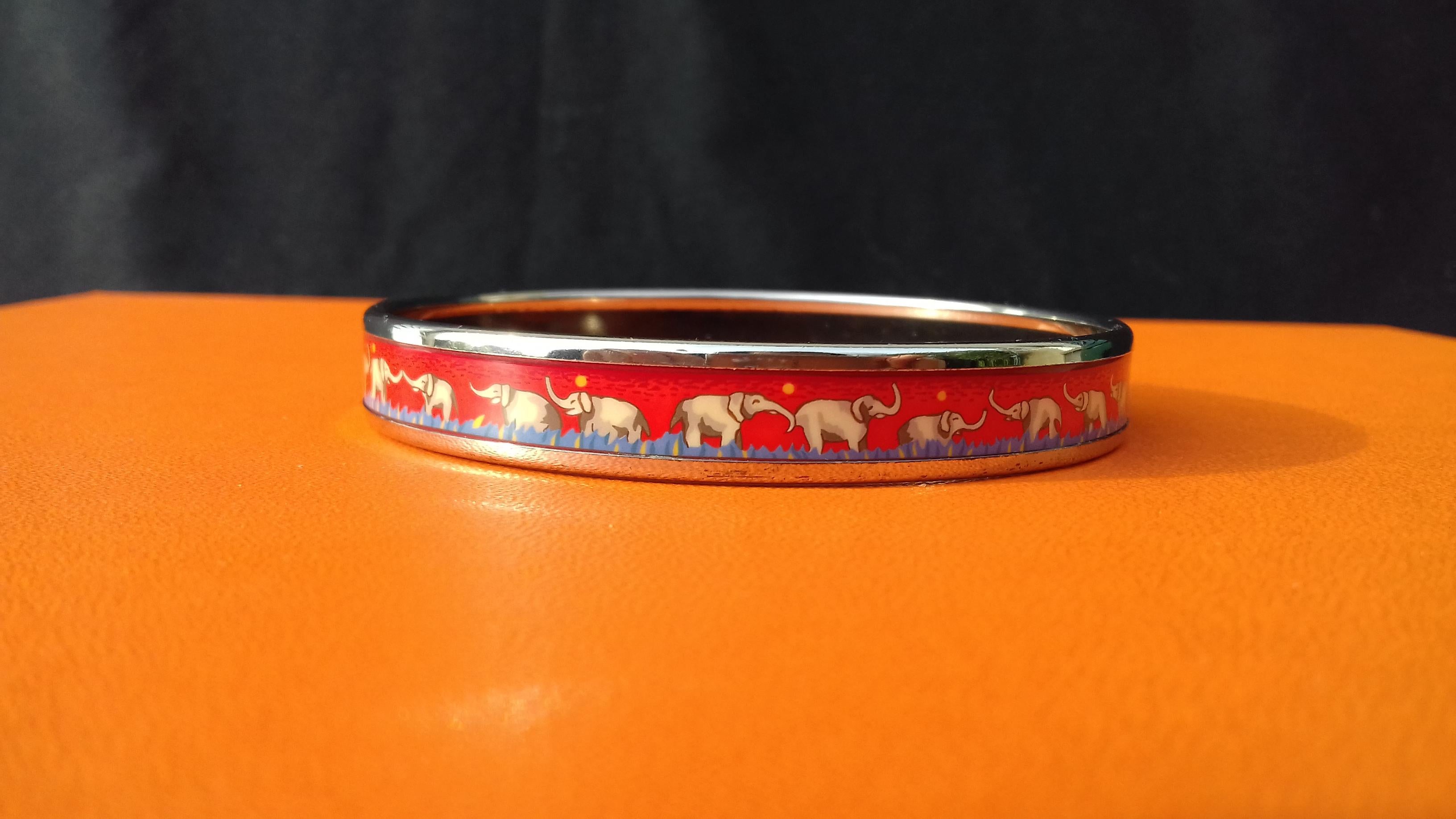 Hermès Enamel Printed Bracelet Elephants Grazing Red Phw Narrow Size 70 1