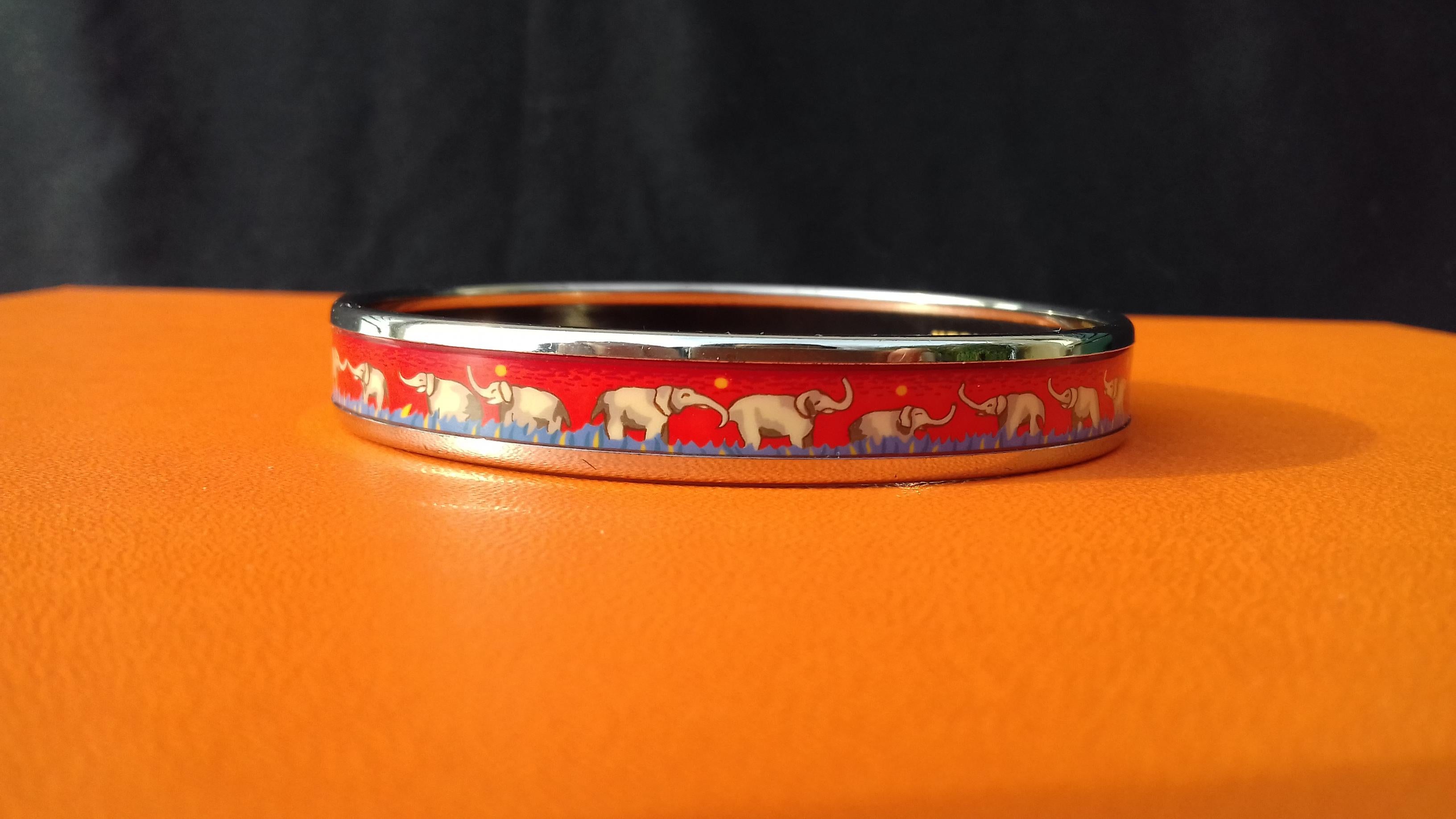 Hermès Enamel Printed Bracelet Elephants Grazing Red Phw Narrow Size 70 3