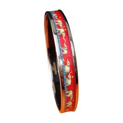 Hermès Enamel Printed Bracelet Elephants Grazing Red Phw Narrow Size 70