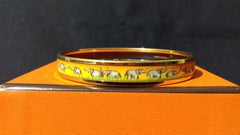 Hermès Enamel Printed Bracelet Elephants Grazing Yellow Ghw Narrow Size 65