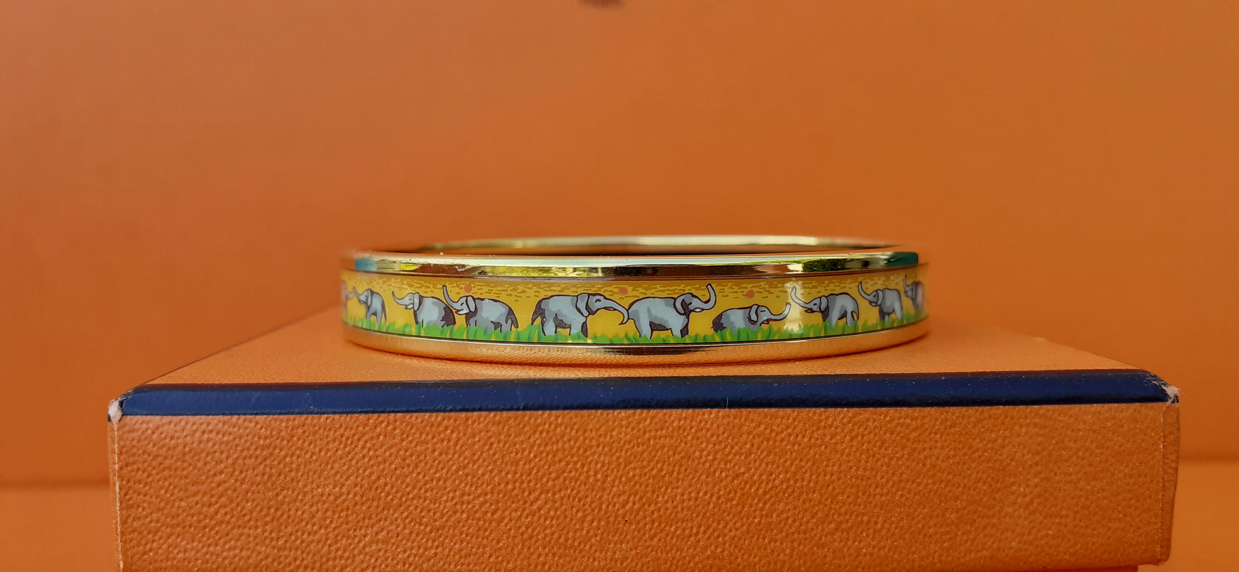 Hermès Enamel Printed Bracelet Elephants Grazing Yellow Ghw Narrow Size 65 1
