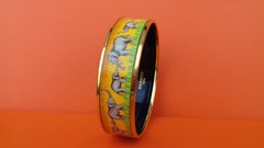 Hermès Enamel Printed Bracelet Elephants Grazing Yellow Ghw Size 65