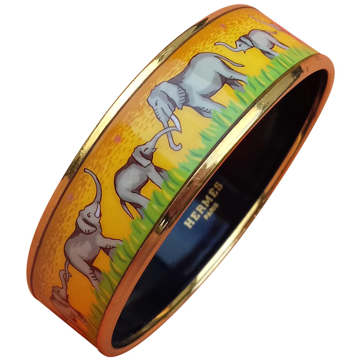 Hermès Enamel Printed Bracelet Elephants Grazing Yellow Ghw Size 65