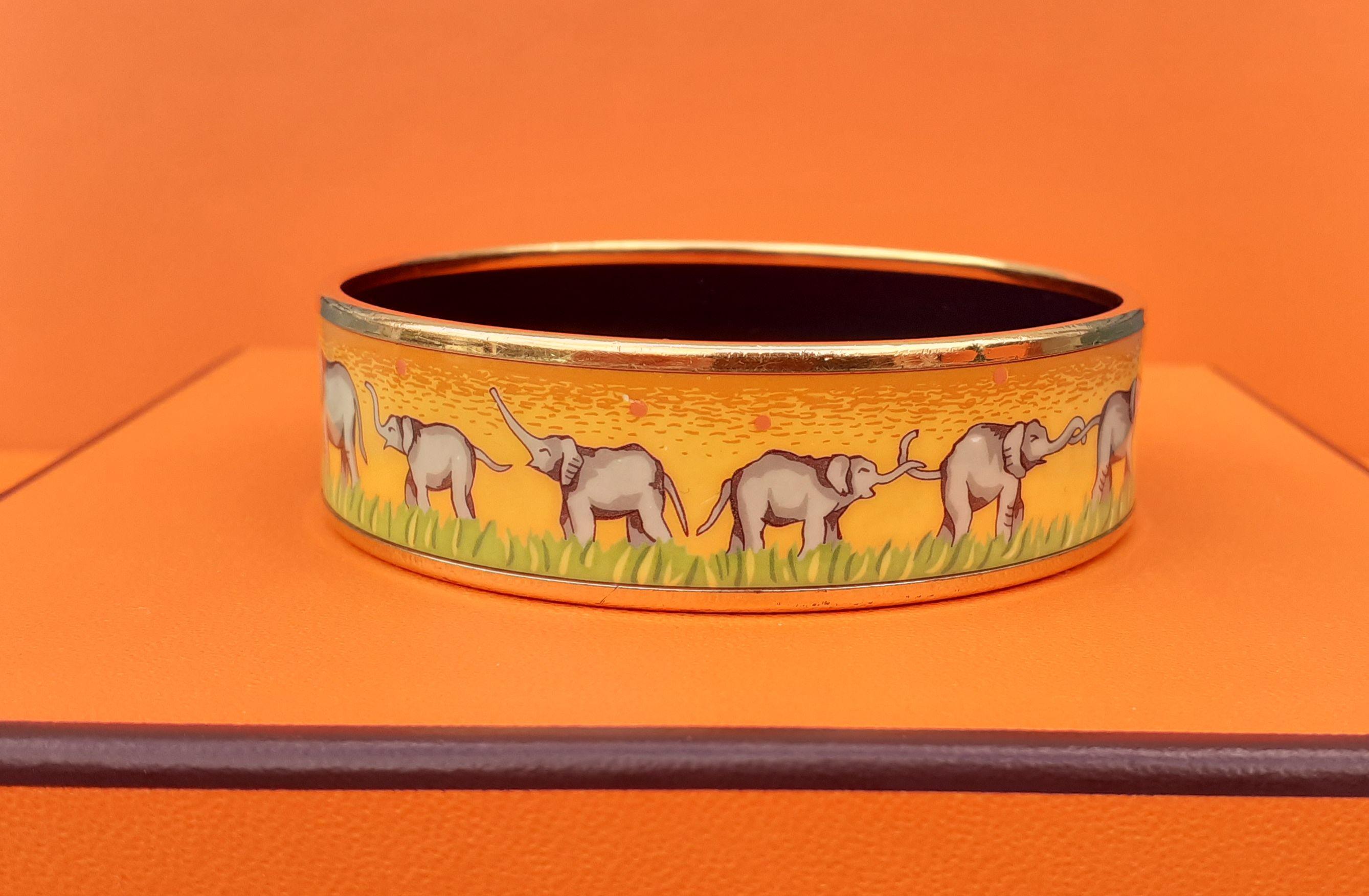 Hermès Enamel Printed Bracelet Elephants Grazing Yellow Gold Hdw Size 65 3
