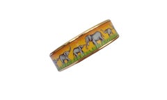 Hermès Enamel Printed Bracelet Elephants Grazing Yellow Gold Hdw Size 65