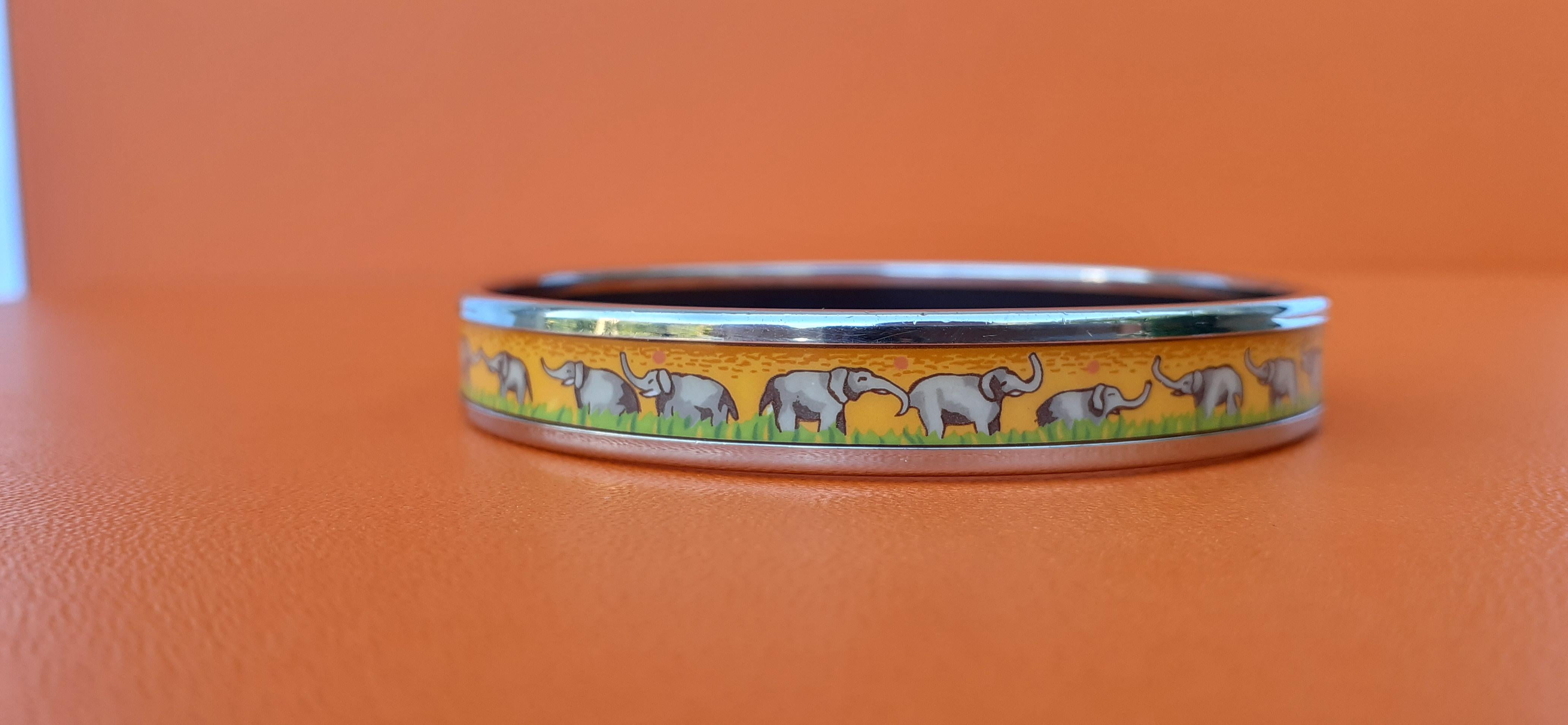Hermès Enamel Printed Bracelet Elephants Grazing Yellow Phw Narrow Size 65 6