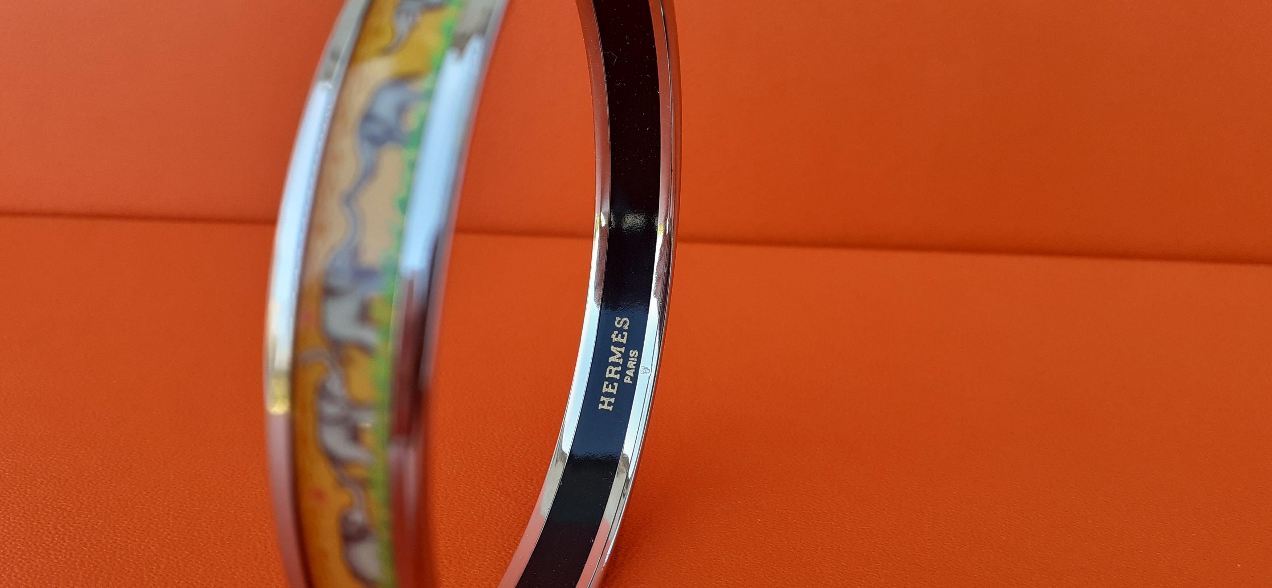 Hermès Enamel Printed Bracelet Elephants Grazing Yellow Phw Narrow Size 65 1